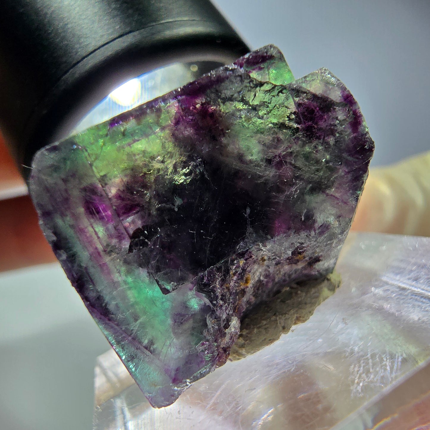 Seltene Phantom Fluorit Würfel Stufe, grün lila Okorusu, Namibia 21*18*14mm