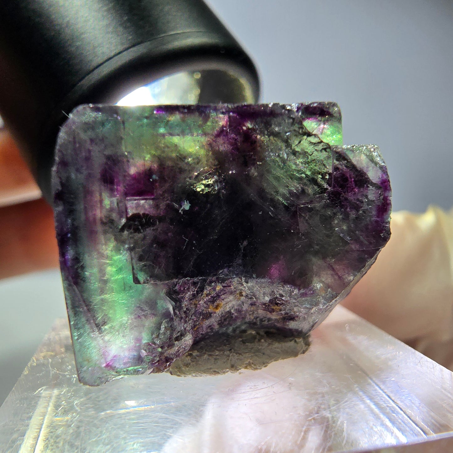 Seltene Phantom Fluorit Würfel Stufe, grün lila Okorusu, Namibia 21*18*14mm