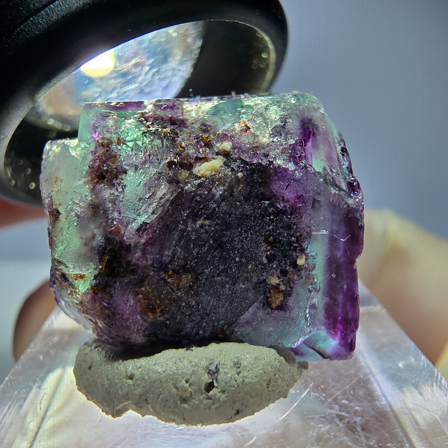 Seltene Phantom Fluorit Würfel Stufe, grün lila Okorusu, Namibia 21*18*14mm