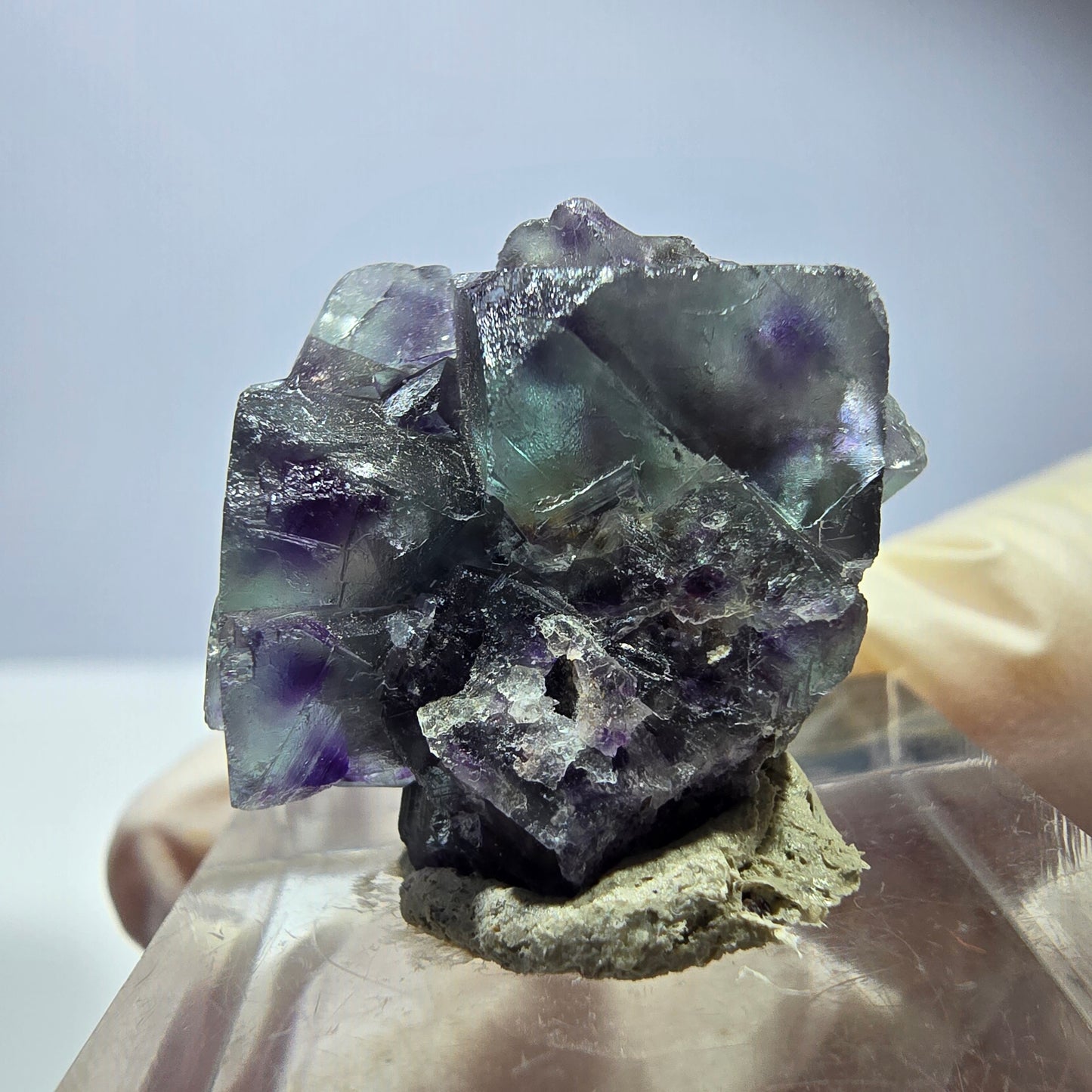 Seltene Phantom Fluorit Würfel Stufe, grün lila Okorusu, Namibia 25*21*15mm