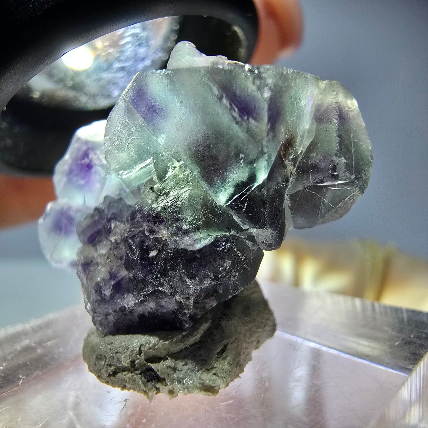 Seltene Phantom Fluorit Würfel Stufe, grün lila Okorusu, Namibia 25*21*15mm
