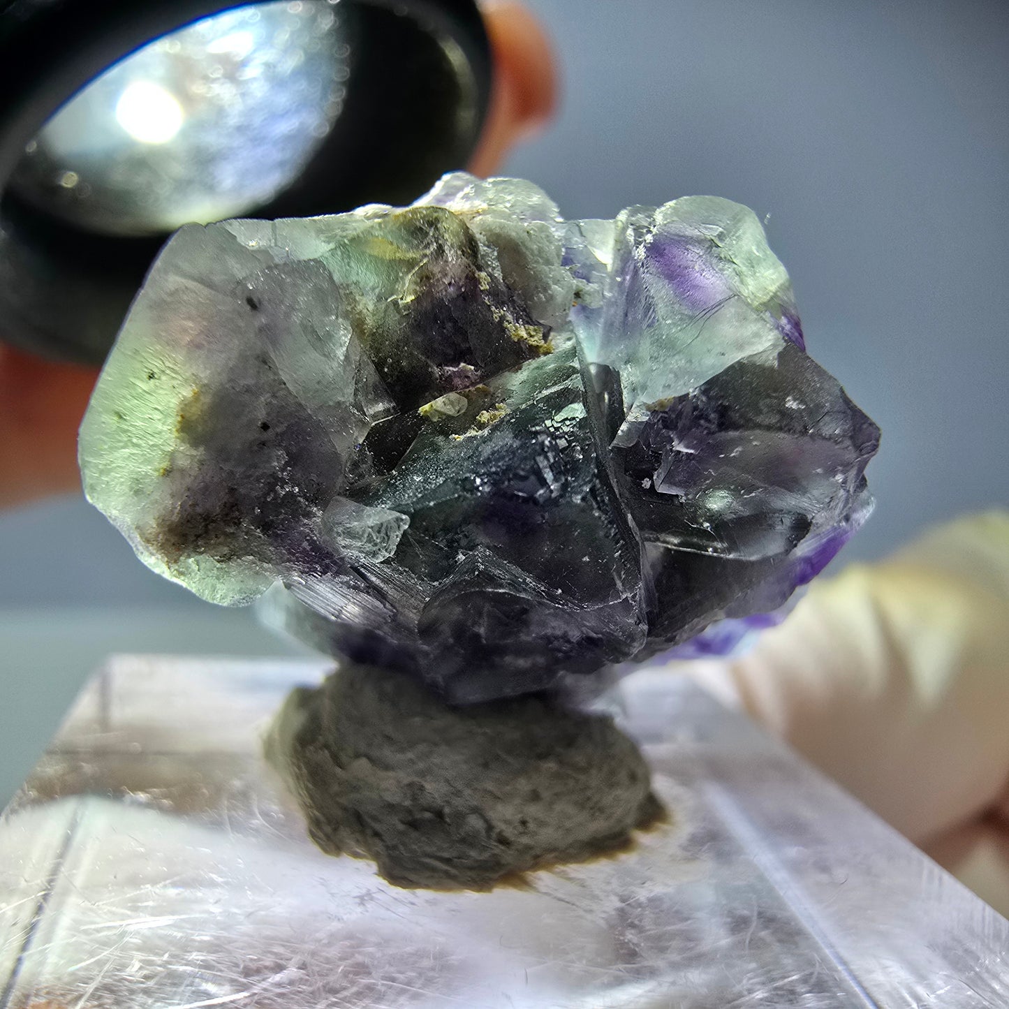 Seltene Phantom Fluorit Würfel Stufe, grün lila Okorusu, Namibia 25*21*15mm