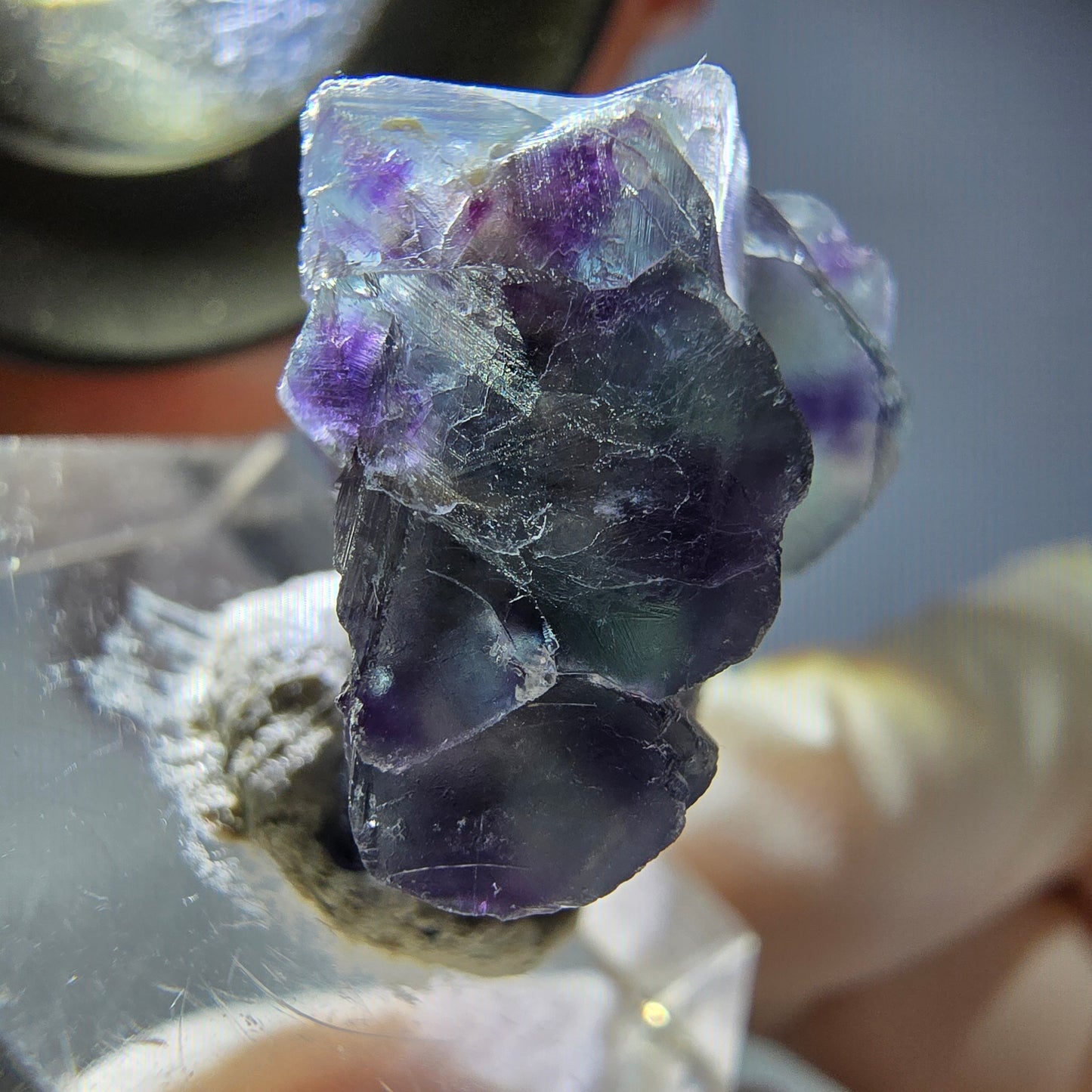 Seltene Phantom Fluorit Würfel Stufe, grün lila Okorusu, Namibia 25*21*15mm