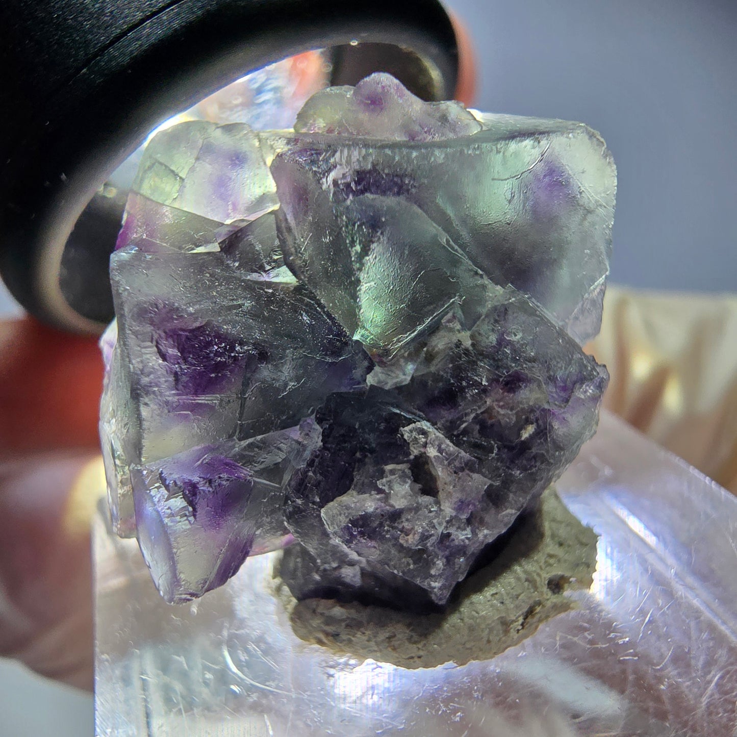 Seltene Phantom Fluorit Würfel Stufe, grün lila Okorusu, Namibia 25*21*15mm