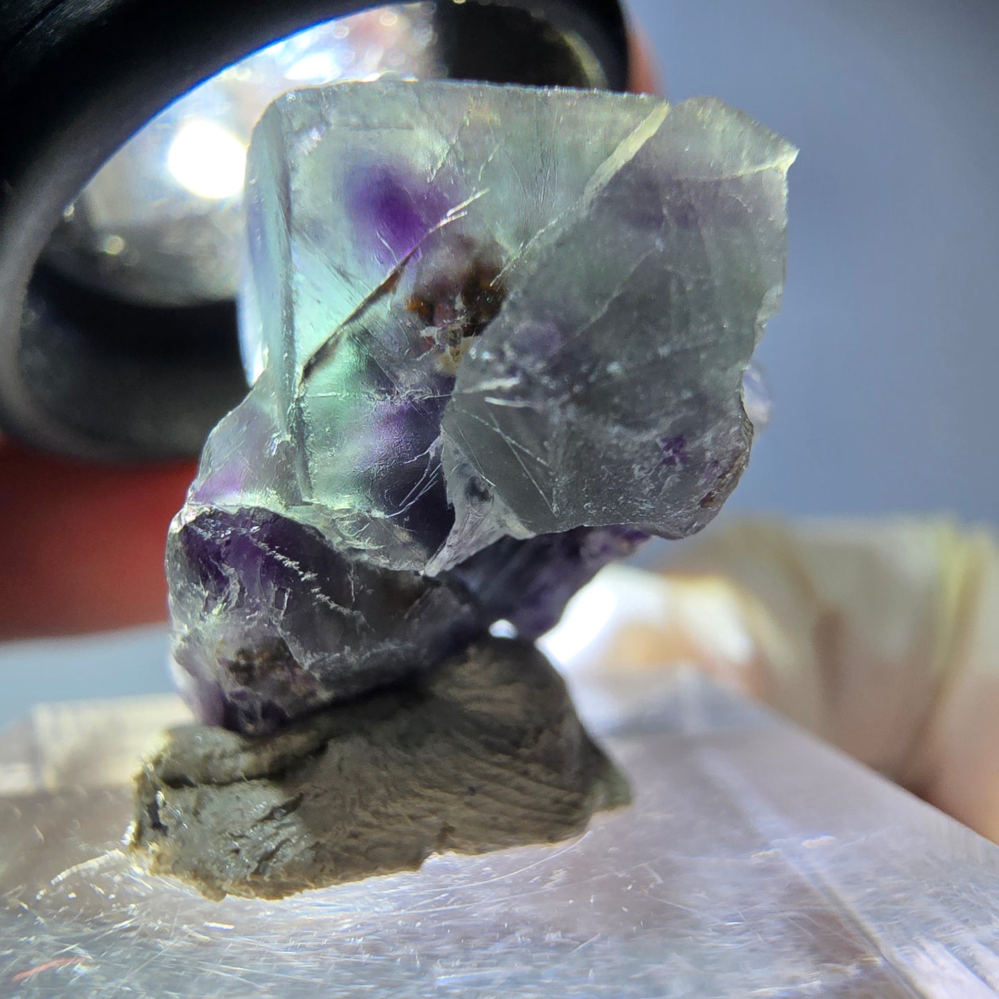 Seltene Phantom Fluorit Würfel Stufe, grün lila Okorusu, Namibia 25*21*15mm
