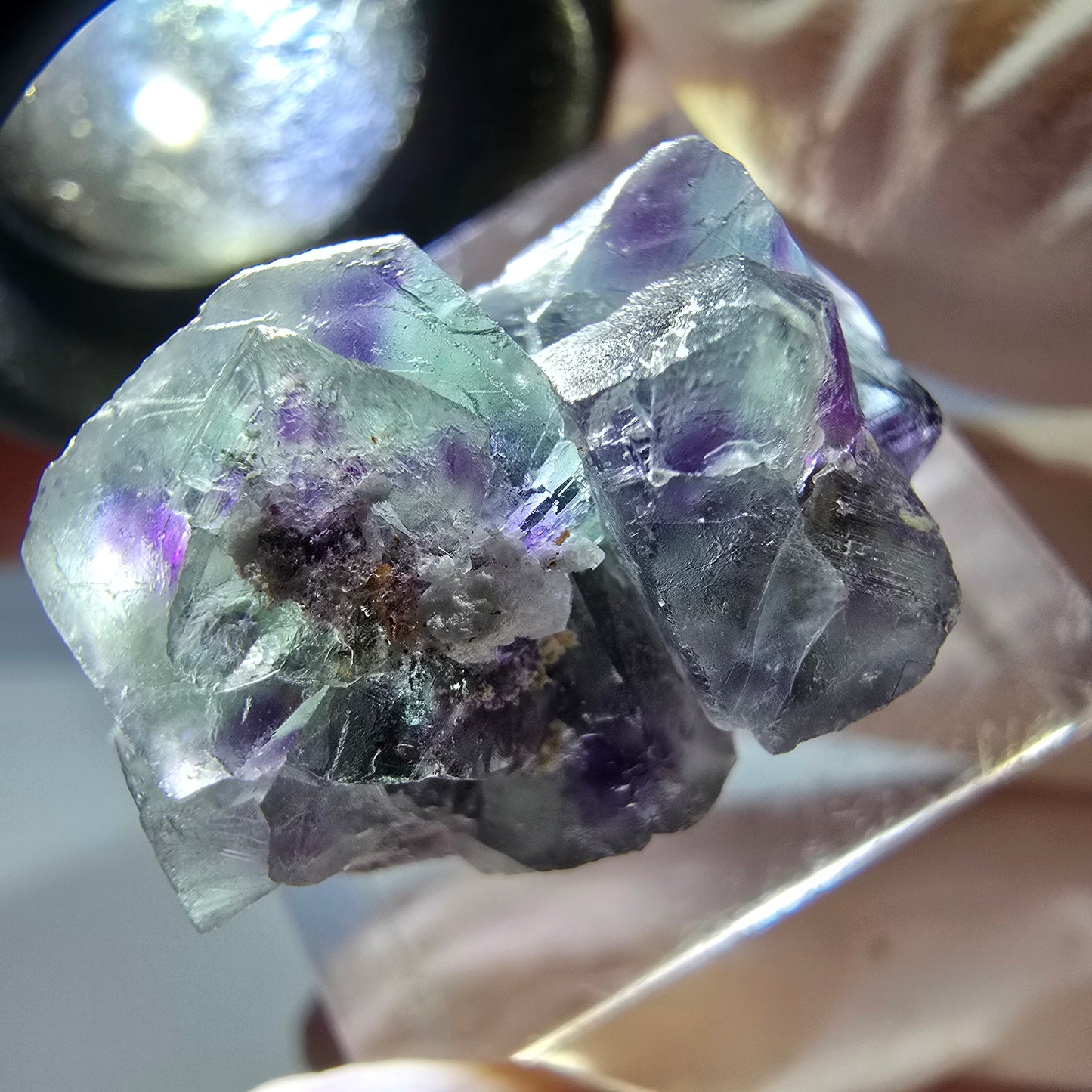 Seltene Phantom Fluorit Würfel Stufe, grün lila Okorusu, Namibia 25*21*15mm