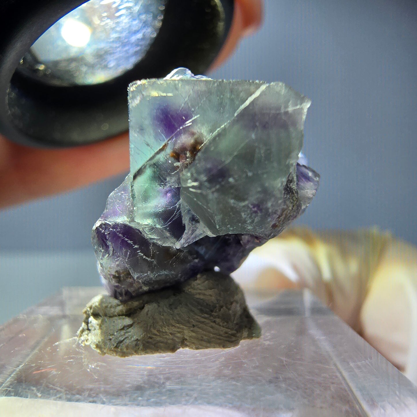 Seltene Phantom Fluorit Würfel Stufe, grün lila Okorusu, Namibia 25*21*15mm
