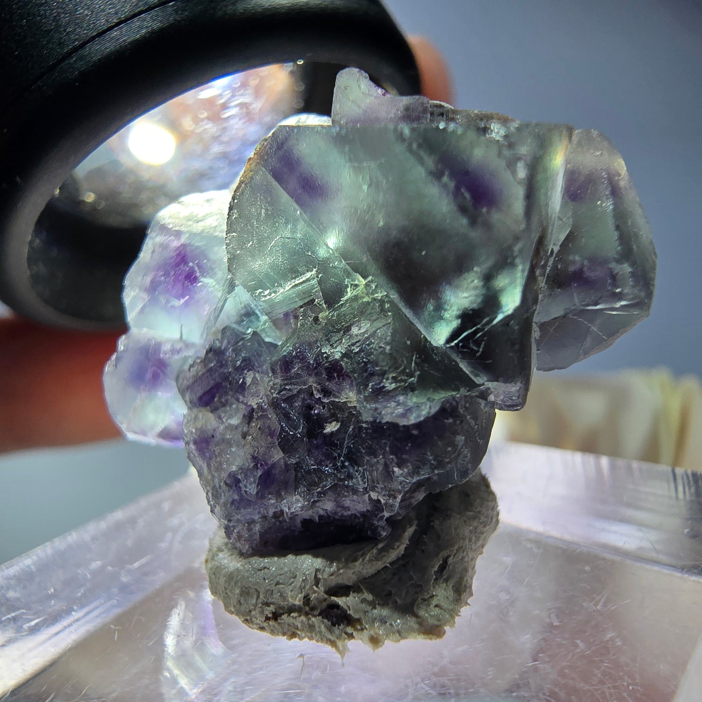 Seltene Phantom Fluorit Würfel Stufe, grün lila Okorusu, Namibia 25*21*15mm