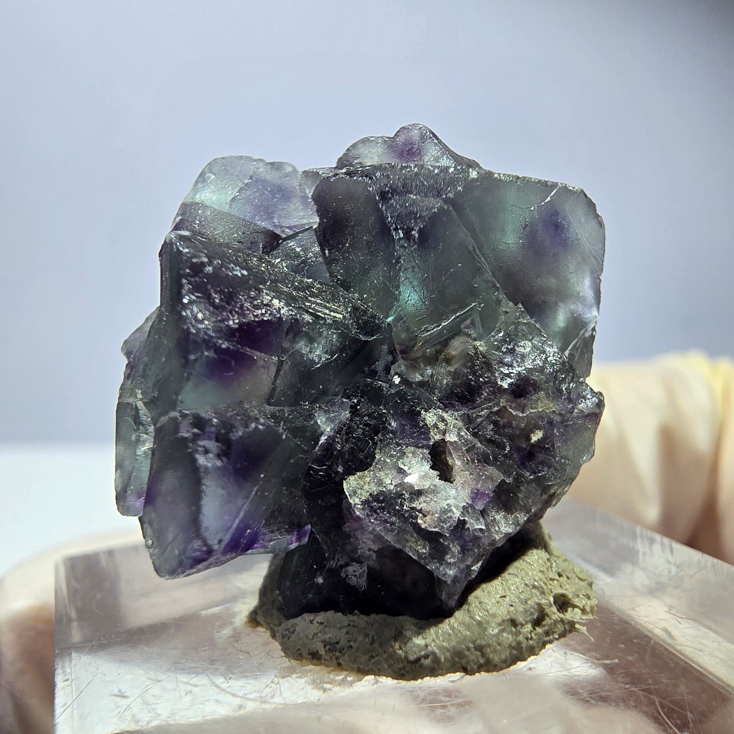 Seltene Phantom Fluorit Würfel Stufe, grün lila Okorusu, Namibia 25*21*15mm