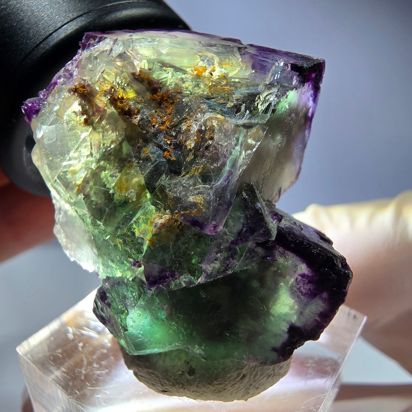 Phantom Fluorit Würfel, Quarz Stufe, grün lila Okorusu, Namibia 32*29*27mm