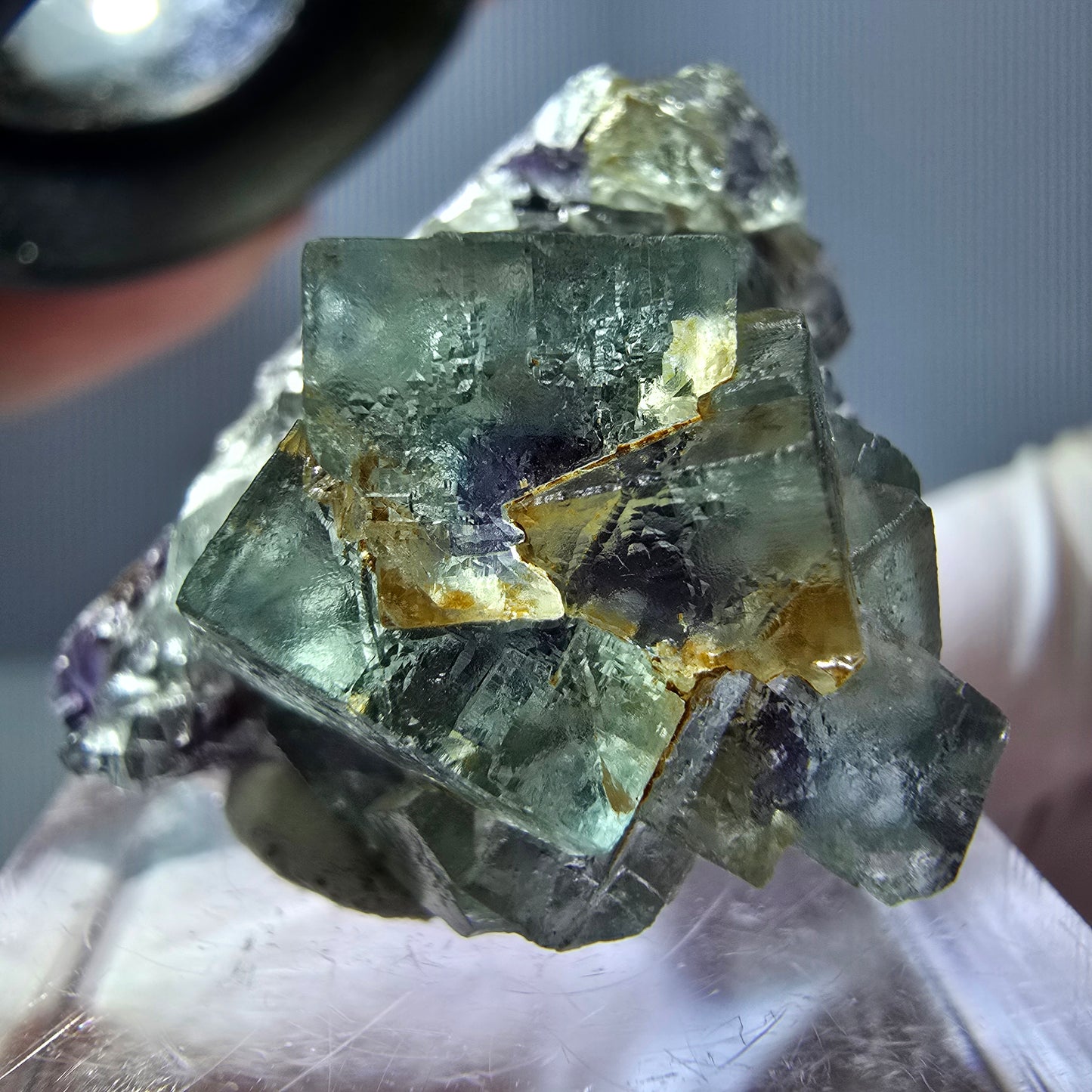 Seltene Phantom Fluorit Würfel Stufe, grün lila Okorusu, Namibia 30*21*20mm