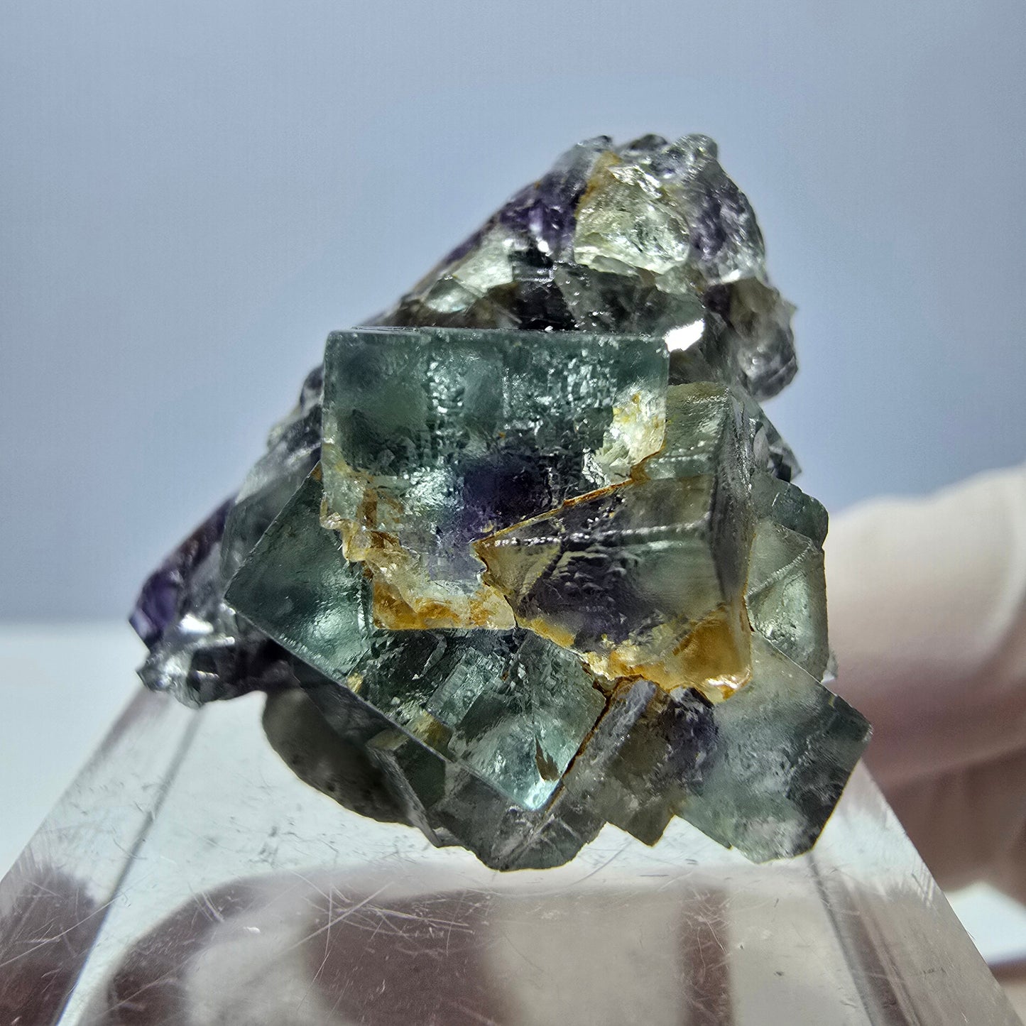 Seltene Phantom Fluorit Würfel Stufe, grün lila Okorusu, Namibia 30*21*20mm