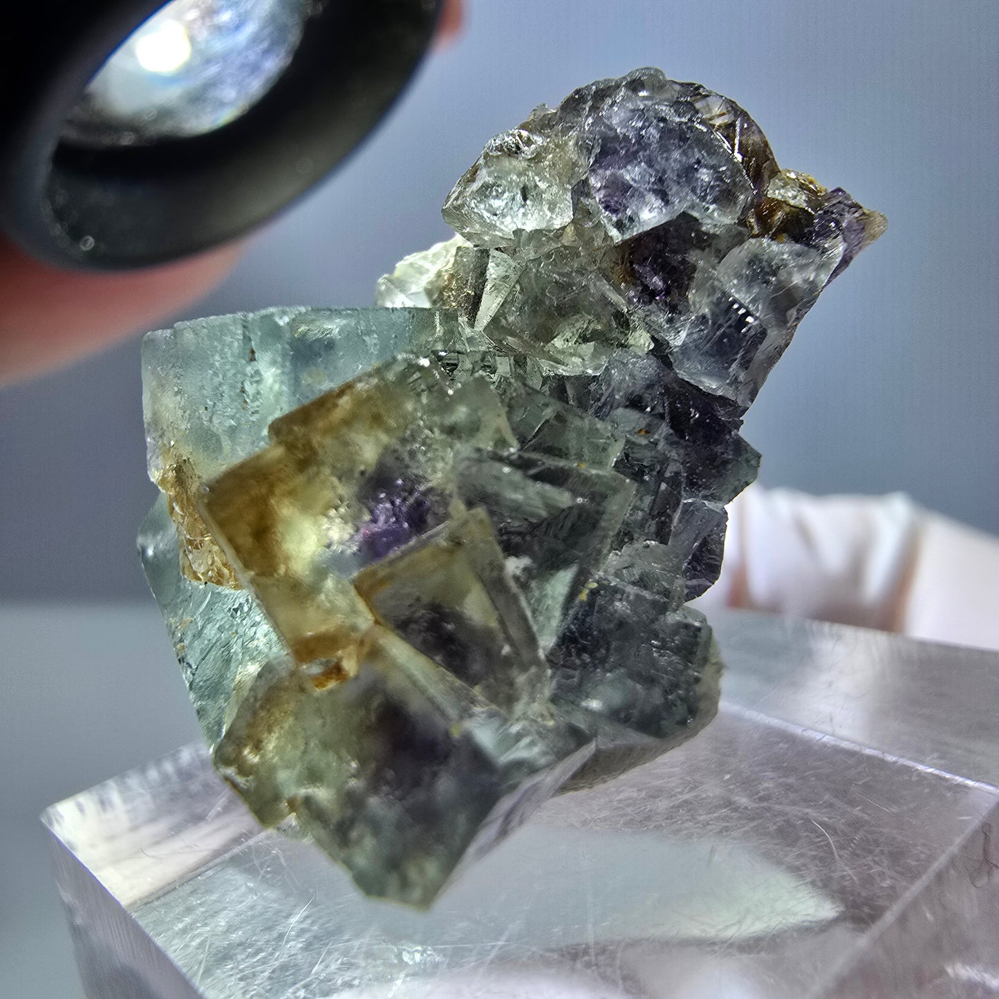 Seltene Phantom Fluorit Würfel Stufe, grün lila Okorusu, Namibia 30*21*20mm