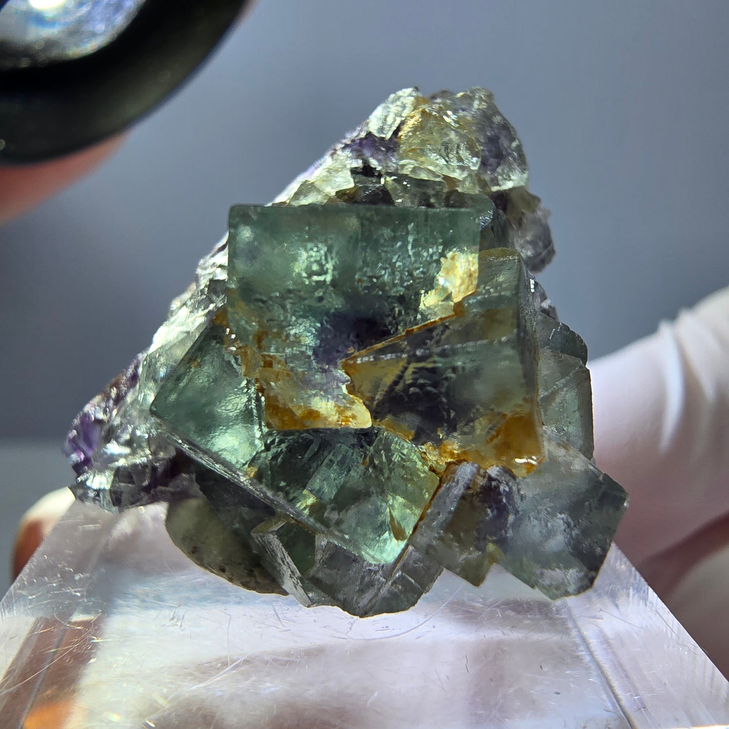 Seltene Phantom Fluorit Würfel Stufe, grün lila Okorusu, Namibia 30*21*20mm