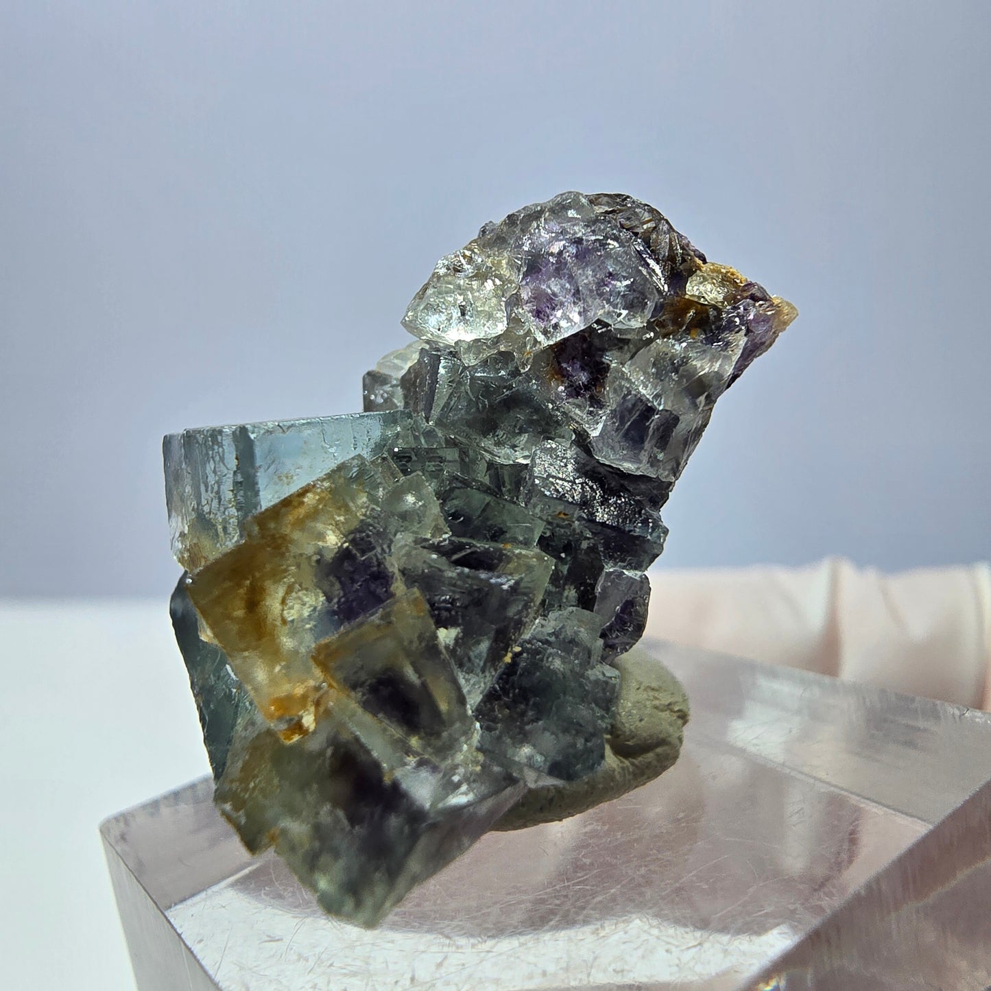 Seltene Phantom Fluorit Würfel Stufe, grün lila Okorusu, Namibia 30*21*20mm