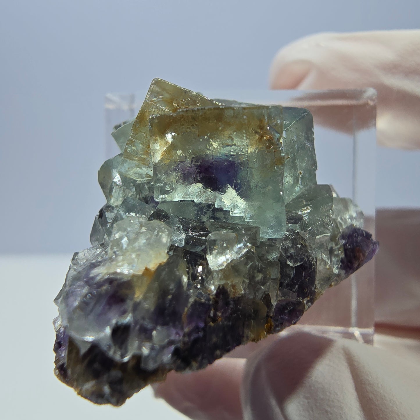 Seltene Phantom Fluorit Würfel Stufe, grün lila Okorusu, Namibia 30*21*20mm