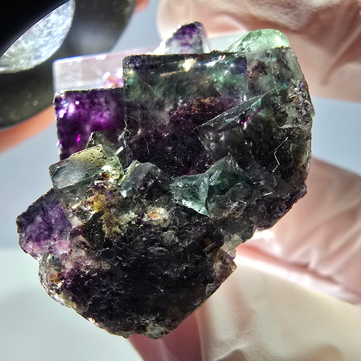 Seltene Phantom Fluorit Würfel Stufe, grün lila Okorusu, Namibia 35*28*17mm