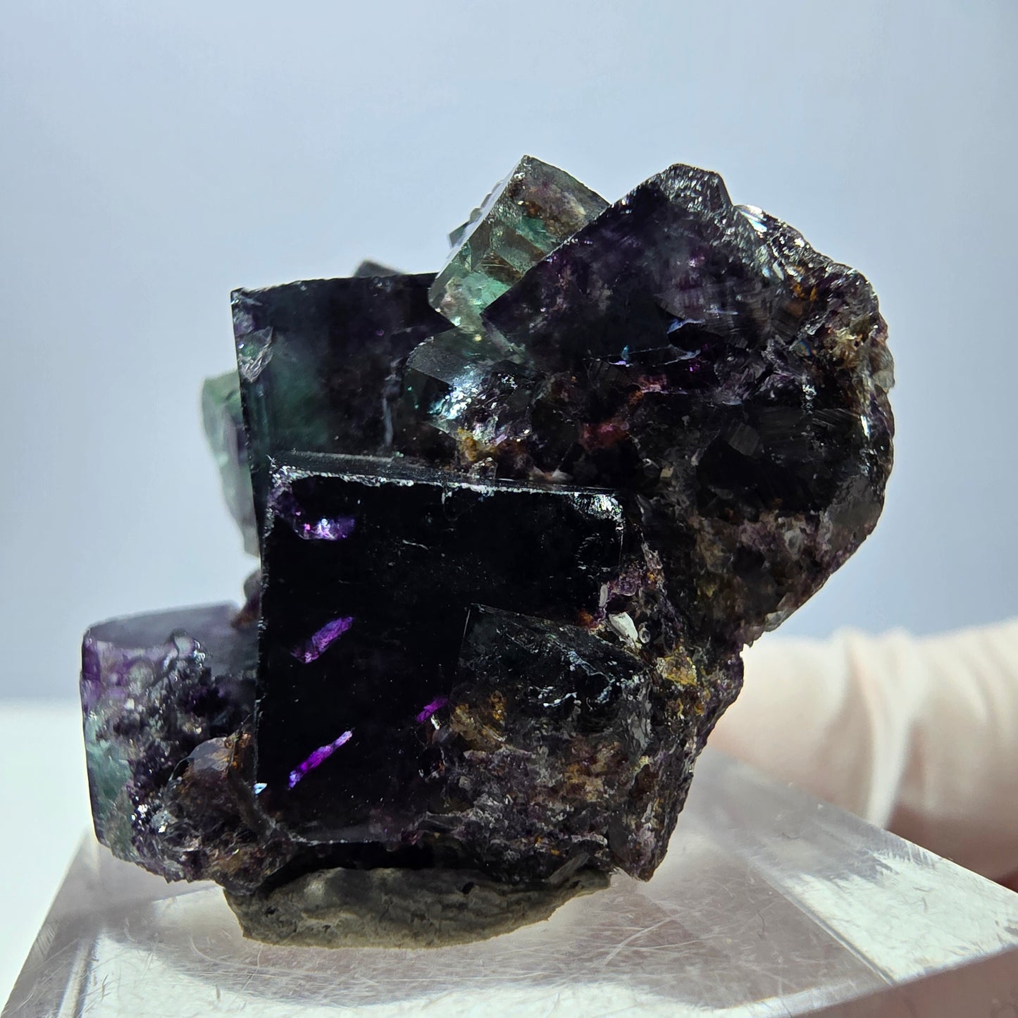 Seltene Phantom Fluorit Würfel Stufe, grün lila Okorusu, Namibia 35*28*17mm