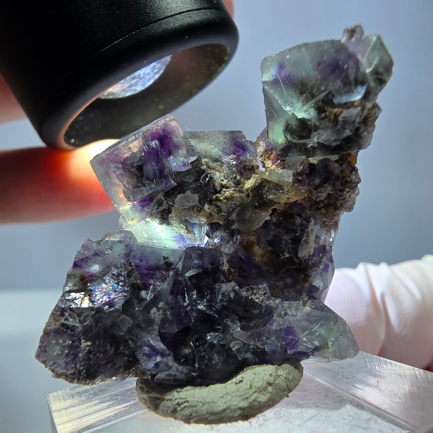 Seltene Phantom Fluorit Würfel Stufe, grün lila Okorusu, Namibia 32*28*21mm