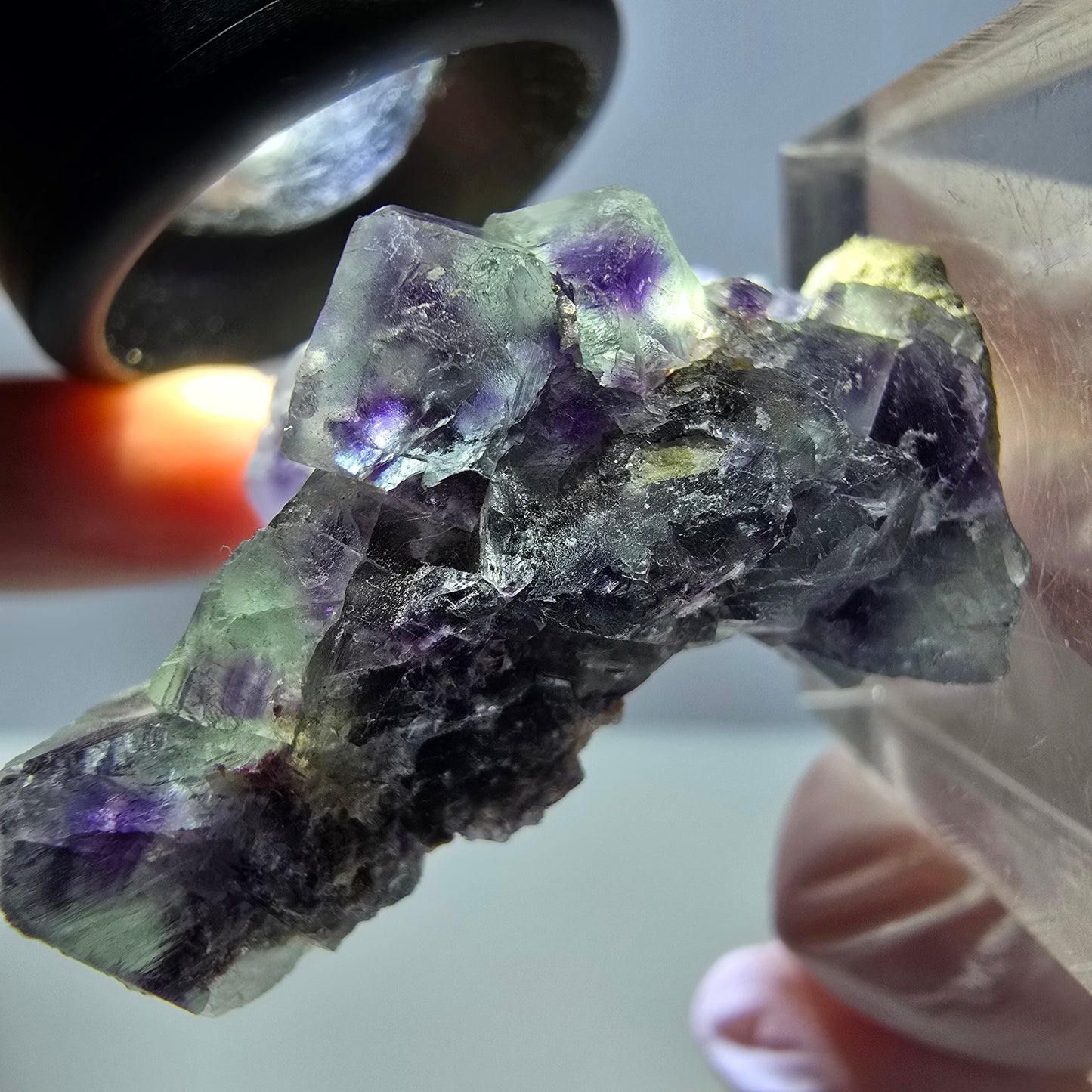 Seltene Phantom Fluorit Würfel Stufe, grün lila Okorusu, Namibia 32*28*21mm