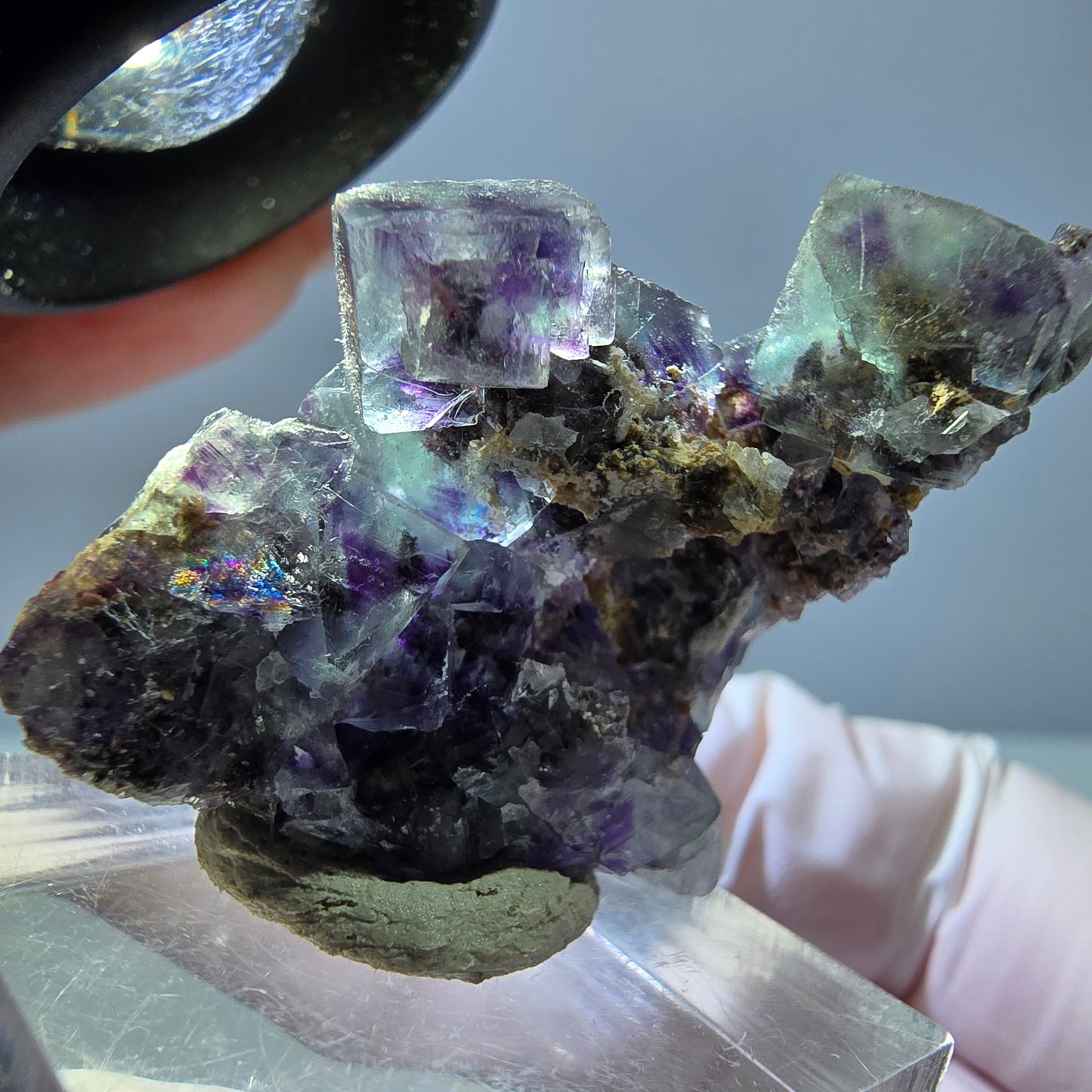 Seltene Phantom Fluorit Würfel Stufe, grün lila Okorusu, Namibia 32*28*21mm