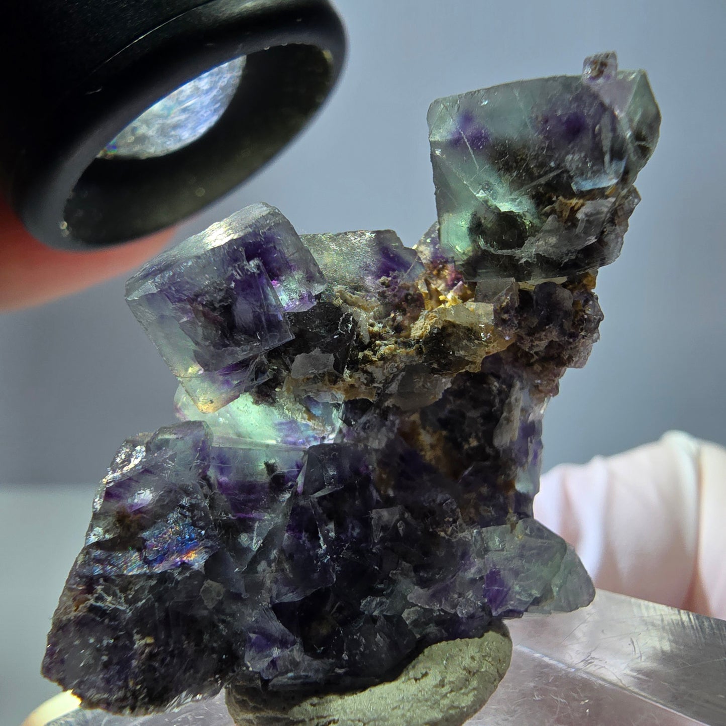 Seltene Phantom Fluorit Würfel Stufe, grün lila Okorusu, Namibia 32*28*21mm