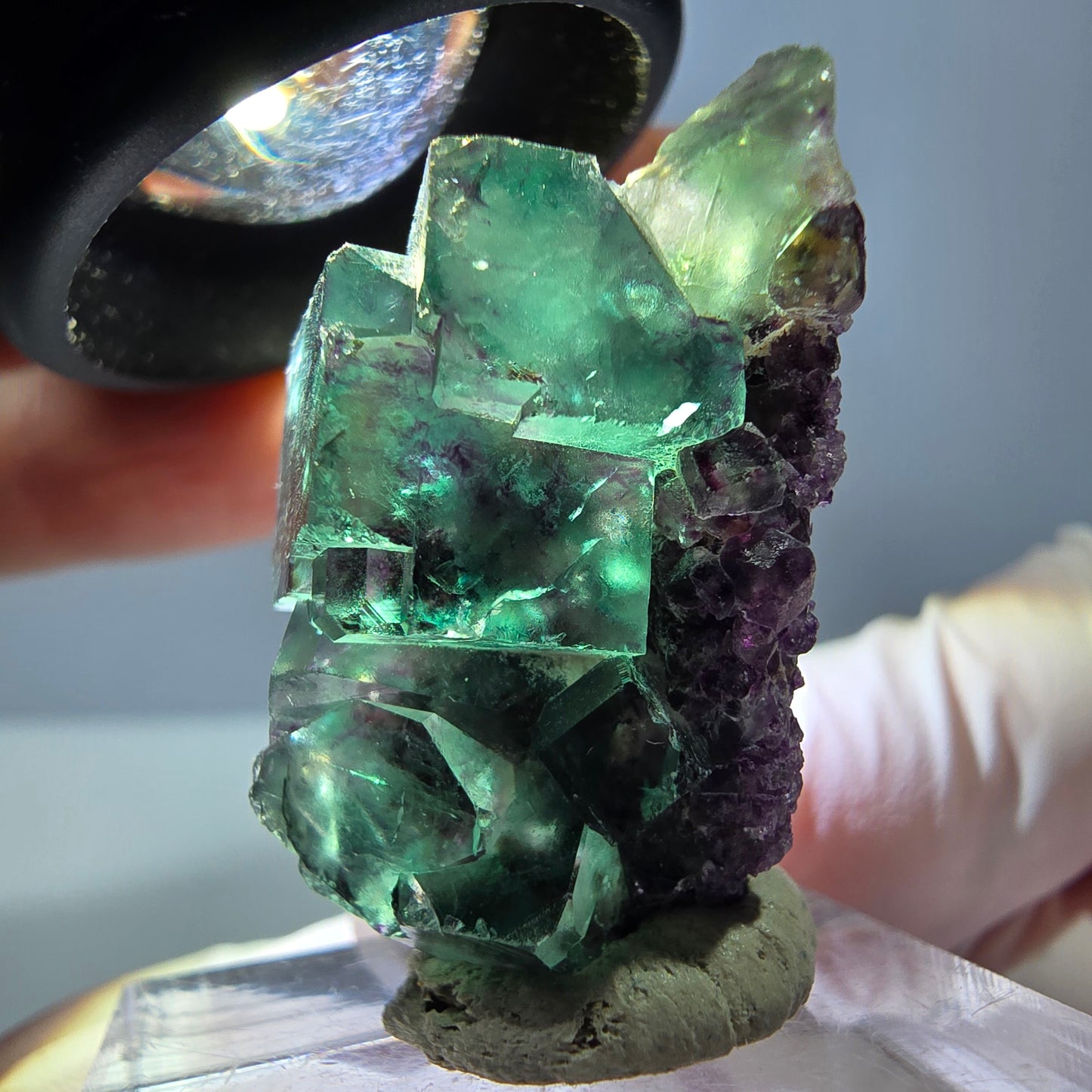 Seltene Phantom Fluorit Würfel Stufe, grün lila Okorusu, Namibia 31*19*16mm