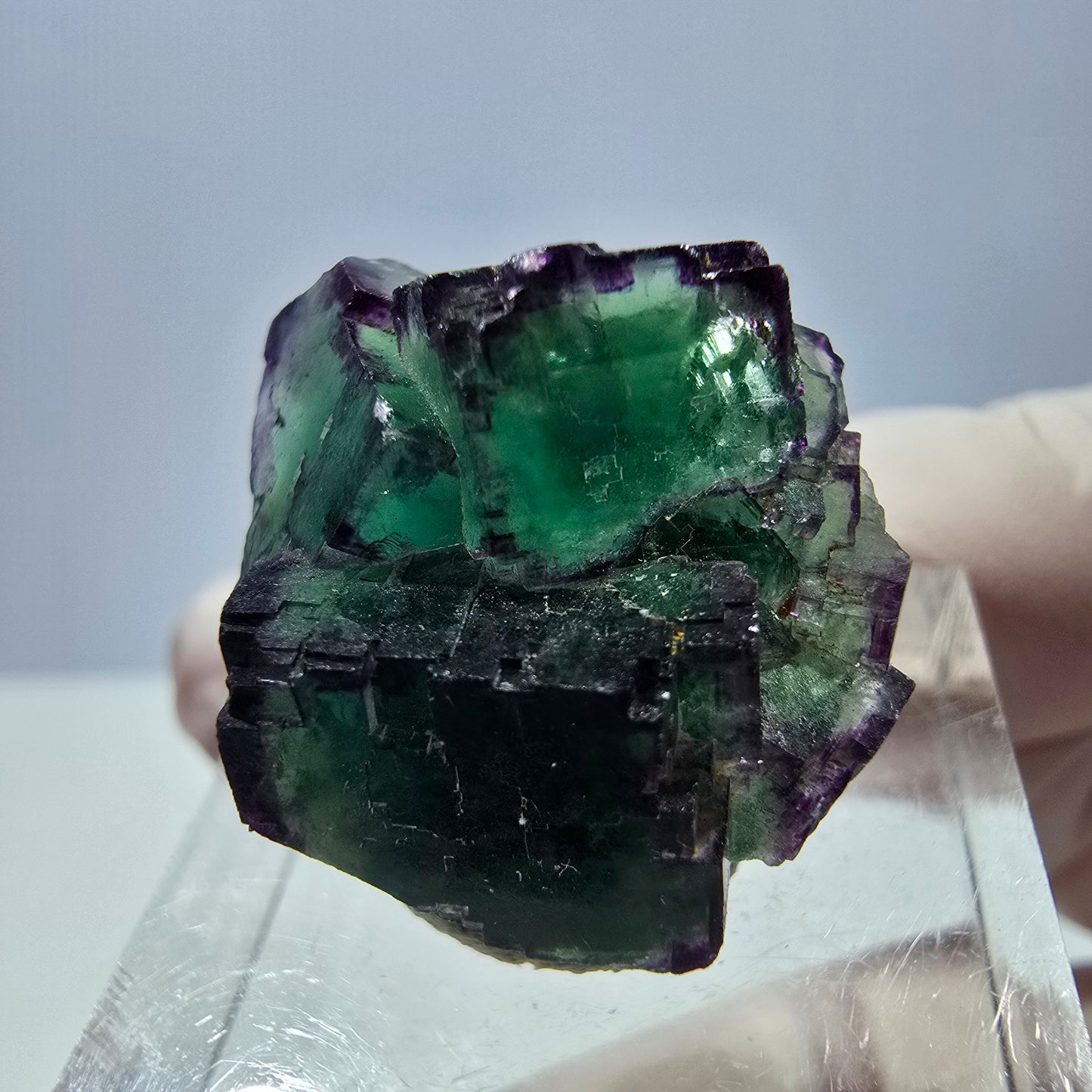 Seltene Phantom Fluorit Würfel Stufe, grün lila Okorusu, Namibia 21*21*13mm