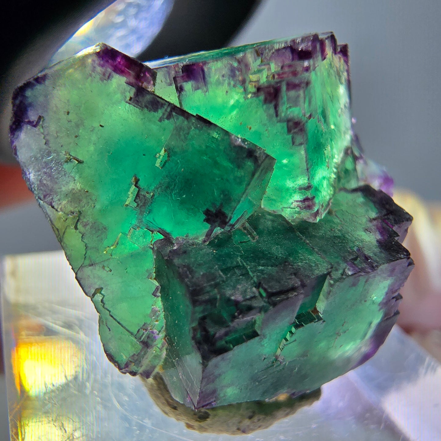Seltene Phantom Fluorit Würfel Stufe, grün lila Okorusu, Namibia 21*21*13mm
