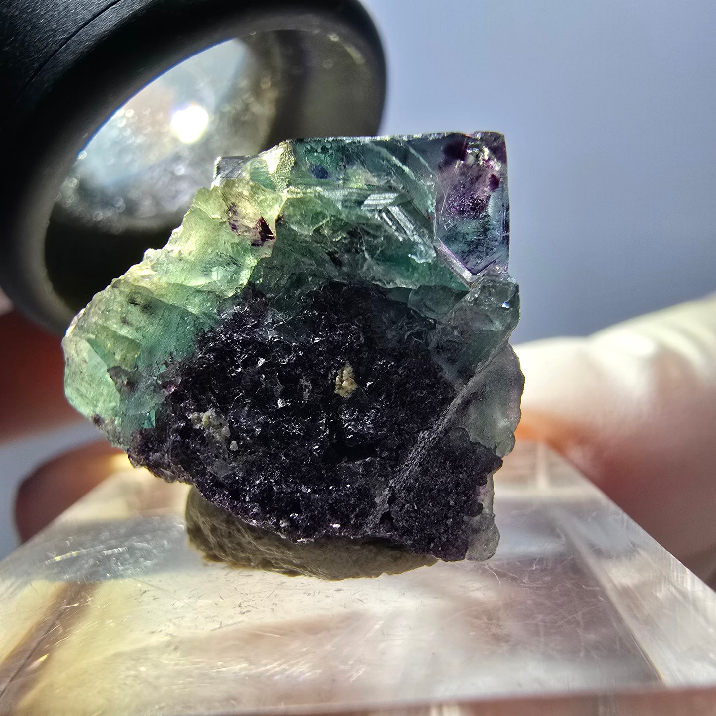 Seltene Phantom Fluorit Würfel Stufe, grün lila Okorusu, Namibia 24*20*17mm