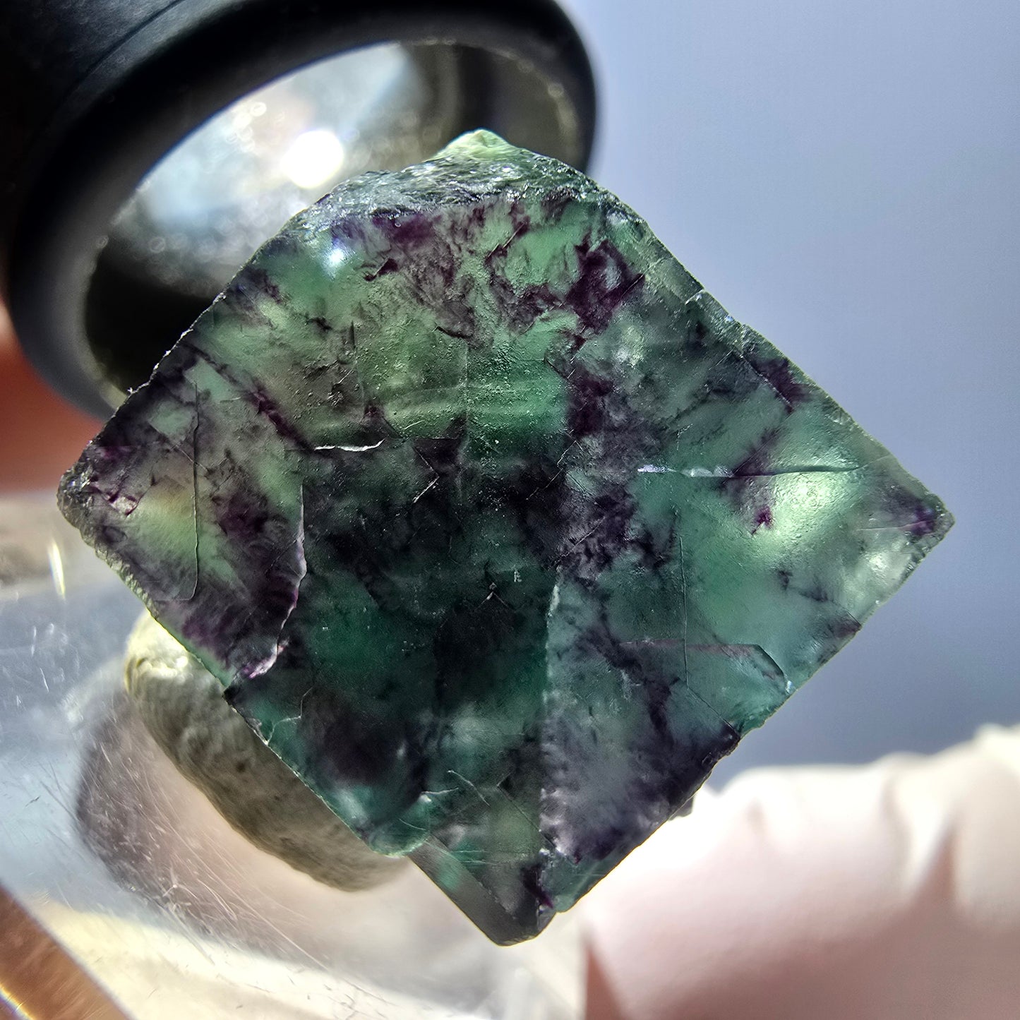 Seltene Phantom Fluorit Würfel Stufe, grün lila Okorusu, Namibia 20*21*17mm