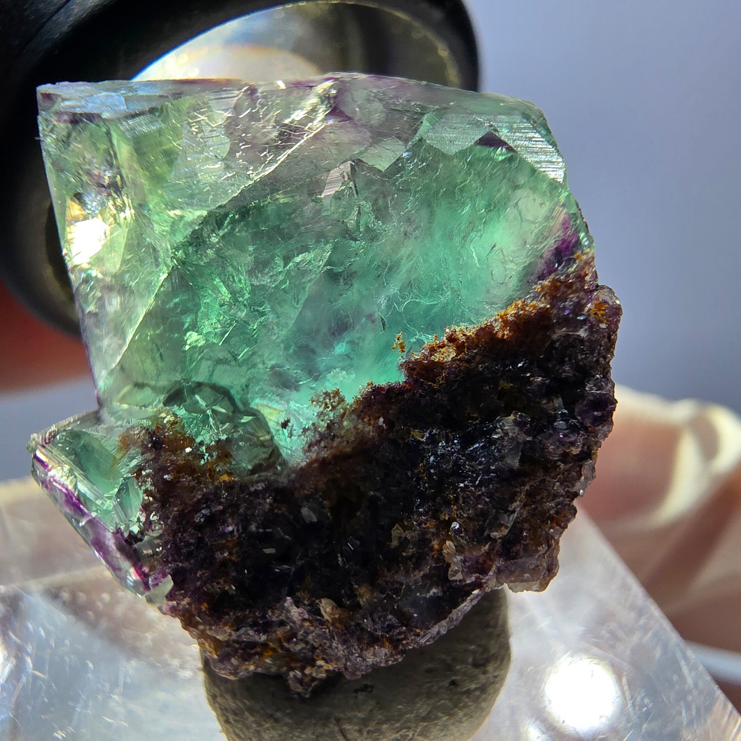 Seltene Phantom Fluorit Würfel Stufe, grün lila Okorusu, Namibia 20*21*17mm