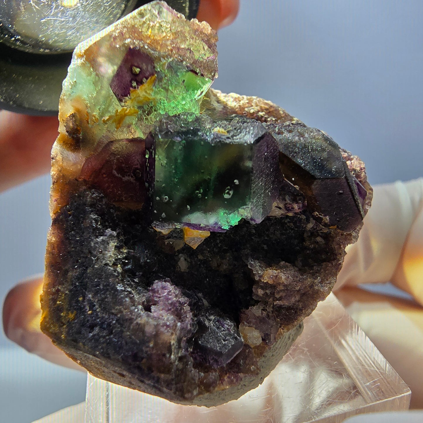 Seltene Phantom Fluorit Würfel Stufe, grün lila Erongo, Namibia 34*29*21mm
