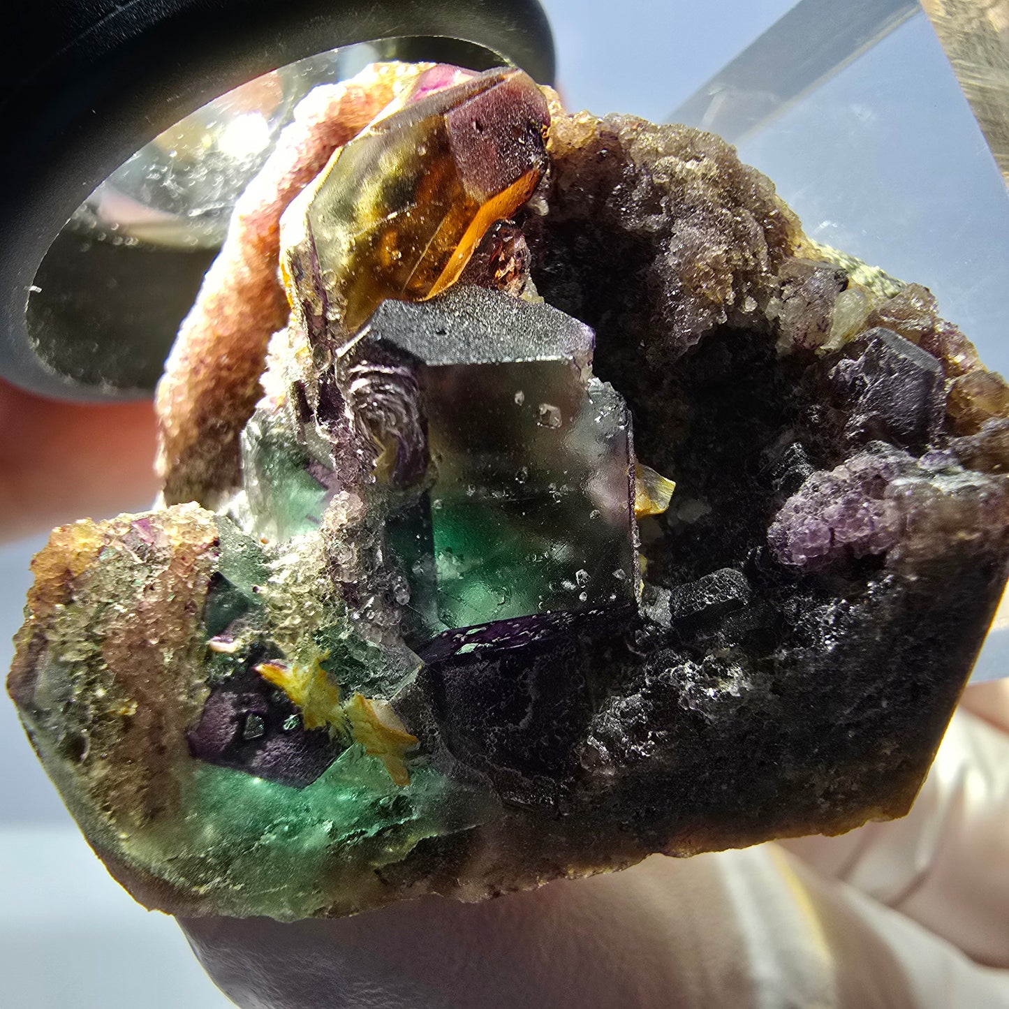 Seltene Phantom Fluorit Würfel Stufe, grün lila Erongo, Namibia 34*29*21mm