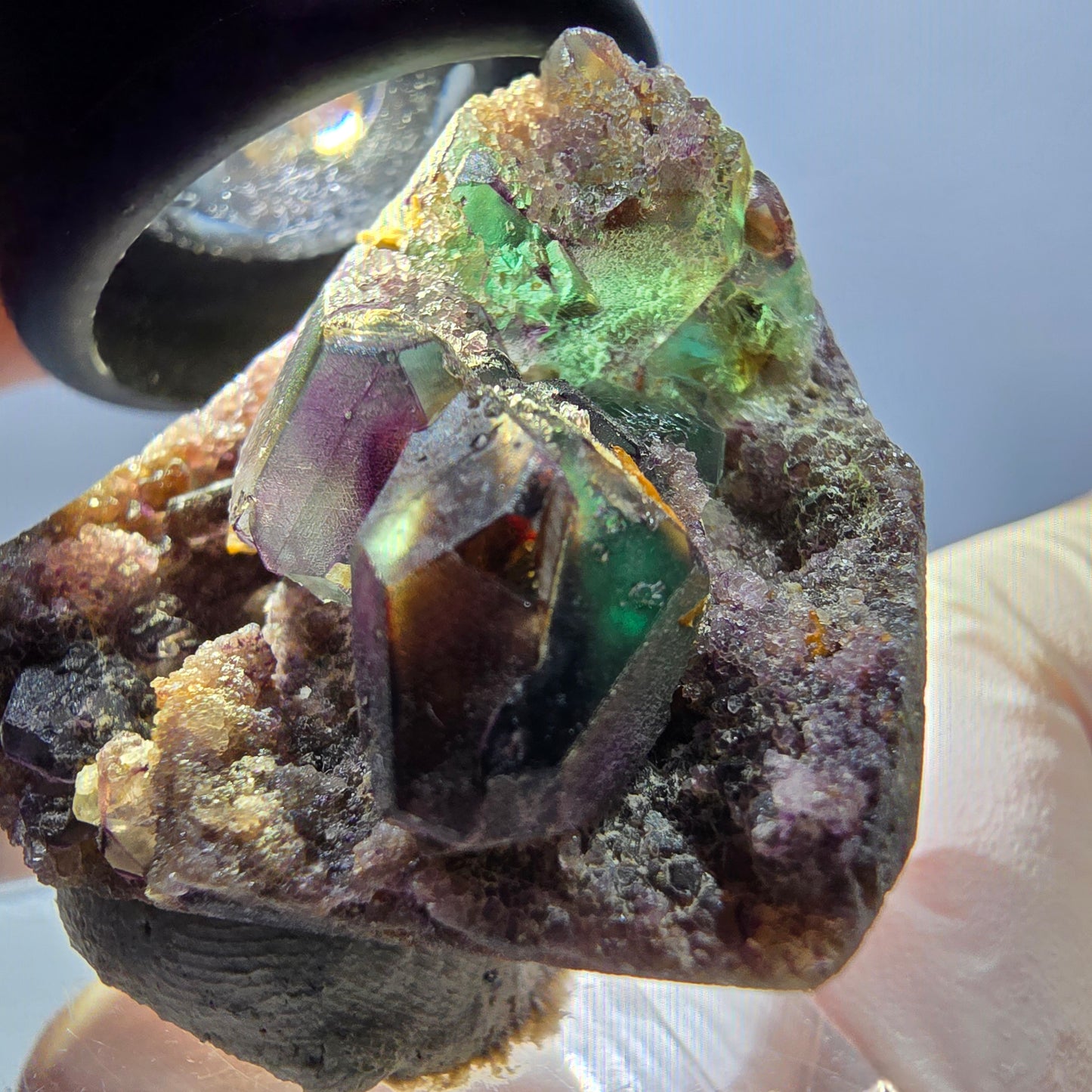 Seltene Phantom Fluorit Würfel Stufe, grün lila Erongo, Namibia 34*29*21mm