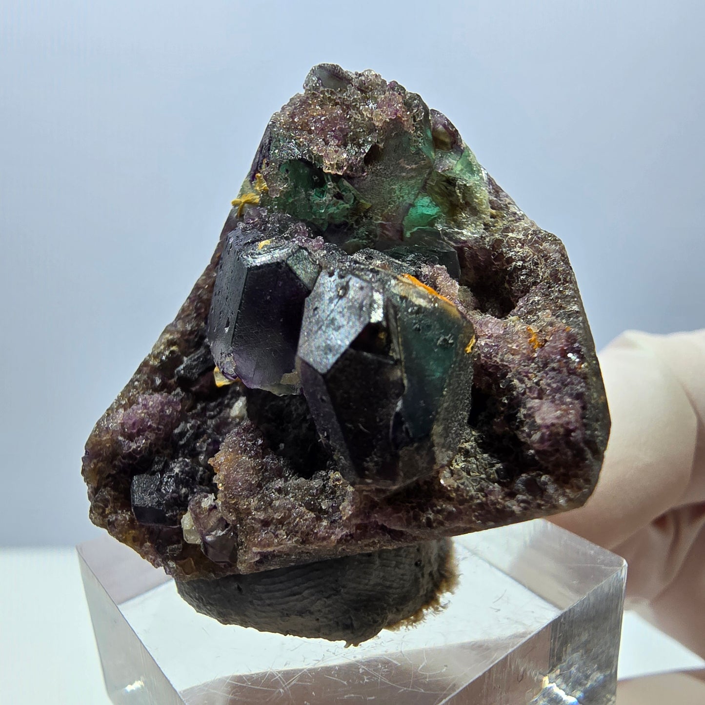 Seltene Phantom Fluorit Würfel Stufe, grün lila Erongo, Namibia 34*29*21mm