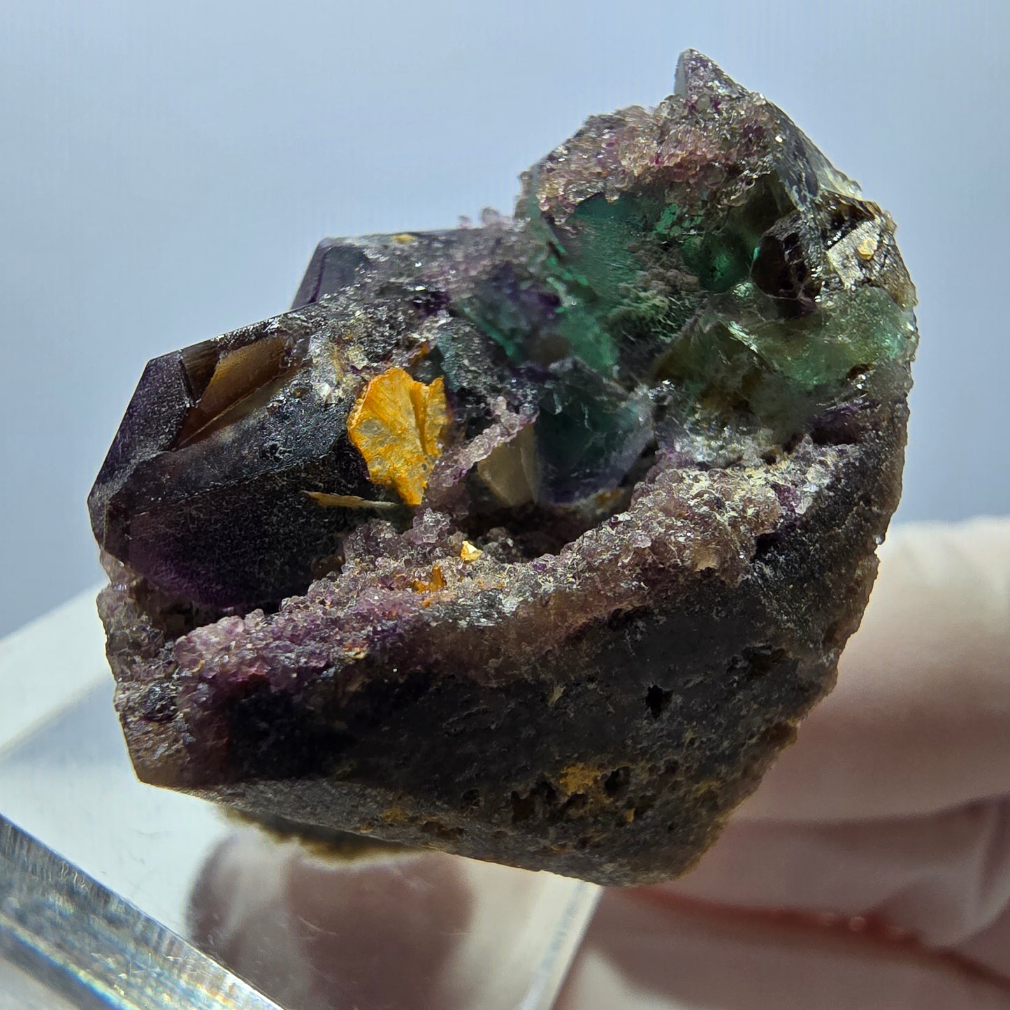 Seltene Phantom Fluorit Würfel Stufe, grün lila Erongo, Namibia 34*29*21mm