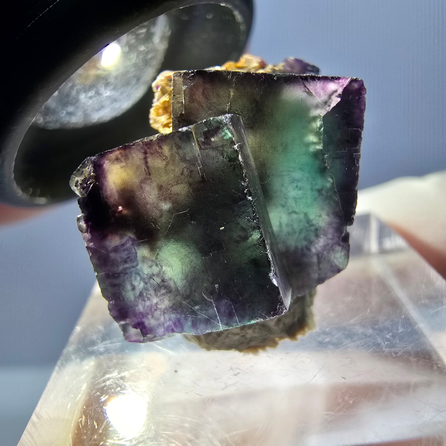 Seltene Phantom Fluorit Würfel Stufe, grün lila Okorusu, Namibia 24*17*14mm
