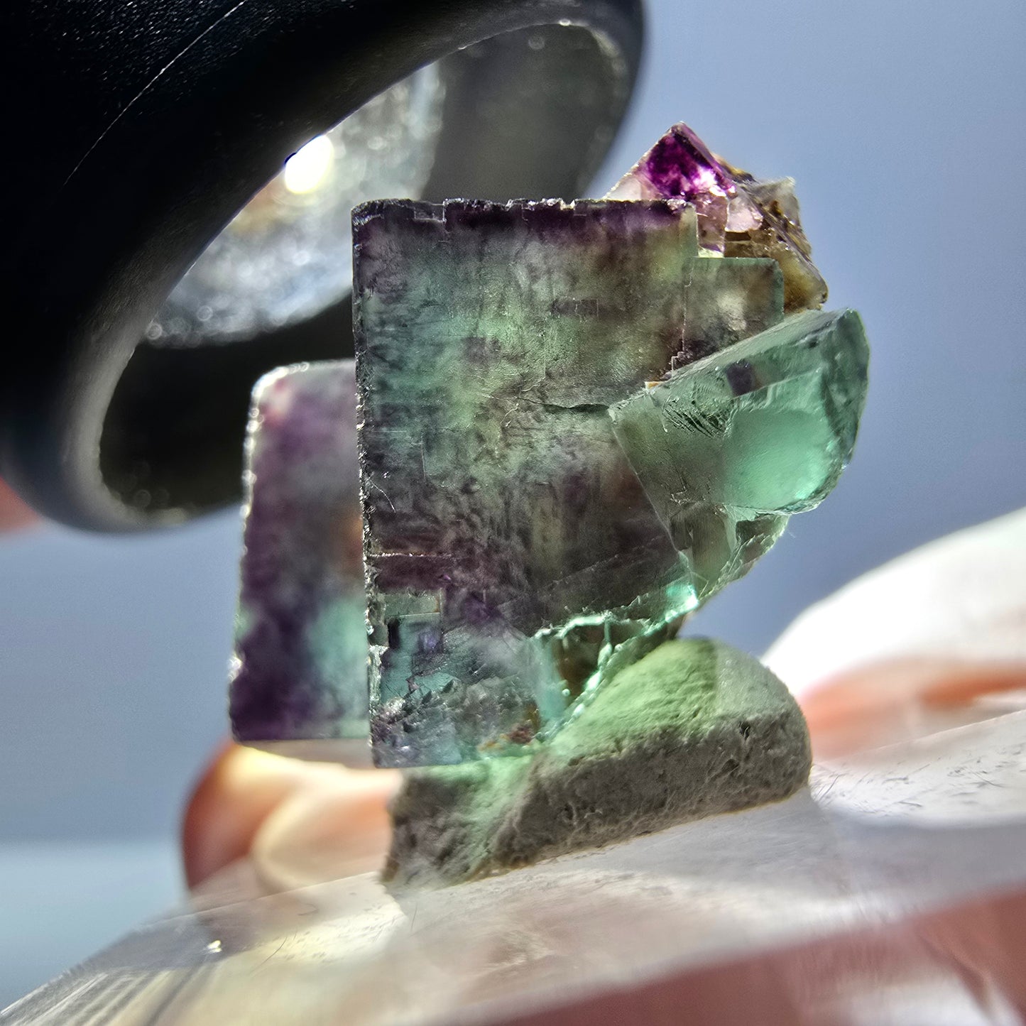 Seltene Phantom Fluorit Würfel Stufe, grün lila Okorusu, Namibia 24*17*14mm