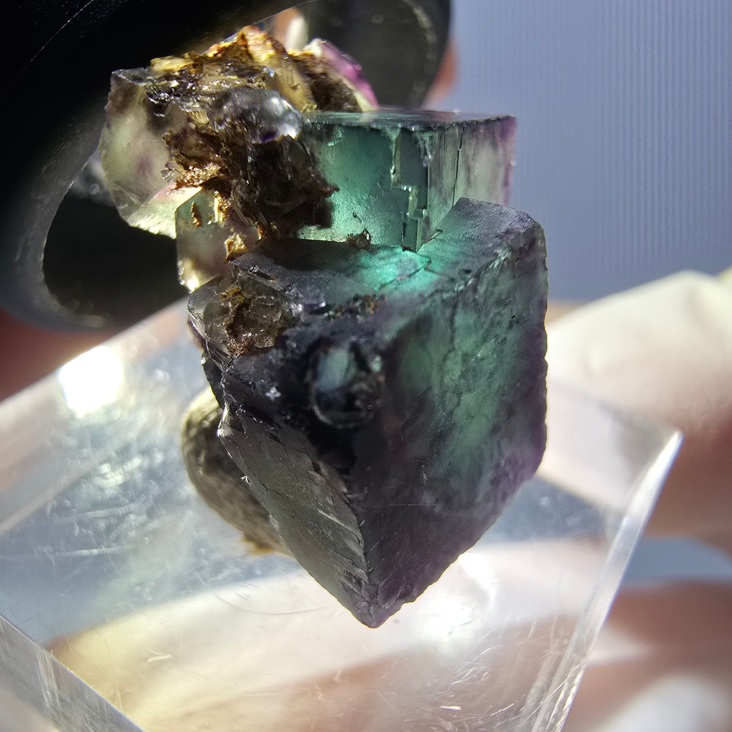 Seltene Phantom Fluorit Würfel Stufe, grün lila Okorusu, Namibia 24*17*14mm
