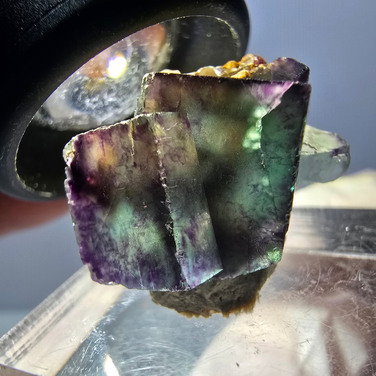Seltene Phantom Fluorit Würfel Stufe, grün lila Okorusu, Namibia 24*17*14mm