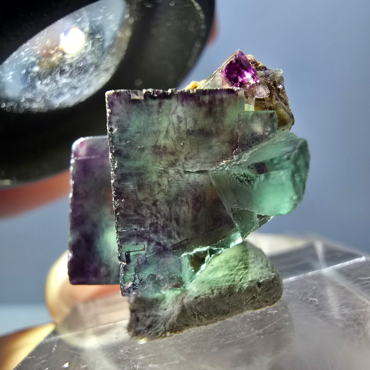 Seltene Phantom Fluorit Würfel Stufe, grün lila Okorusu, Namibia 24*17*14mm