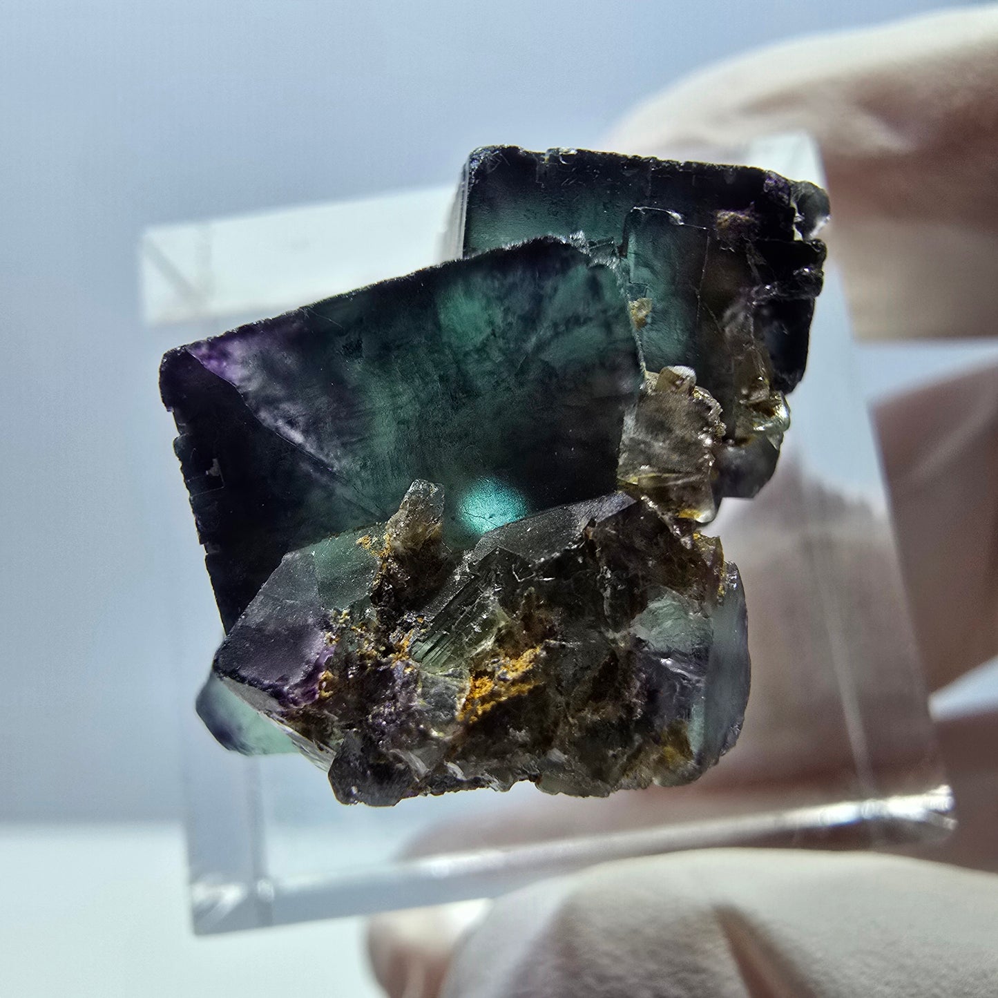 Seltene Phantom Fluorit Würfel Stufe, grün lila Okorusu, Namibia 24*17*14mm
