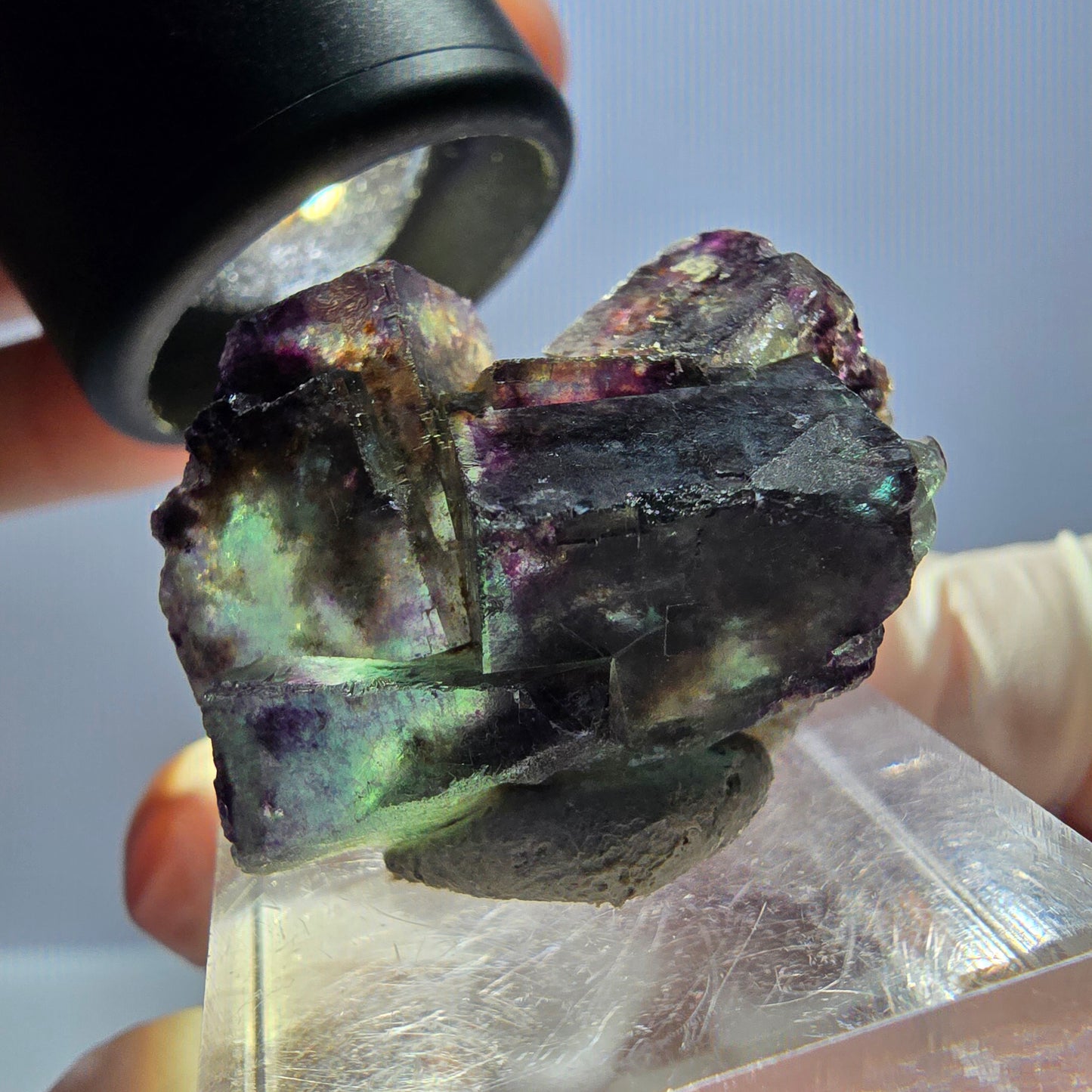 Seltene Phantom Fluorit Würfel Stufe, grün lila Okorusu, Namibia 32*22*15mm