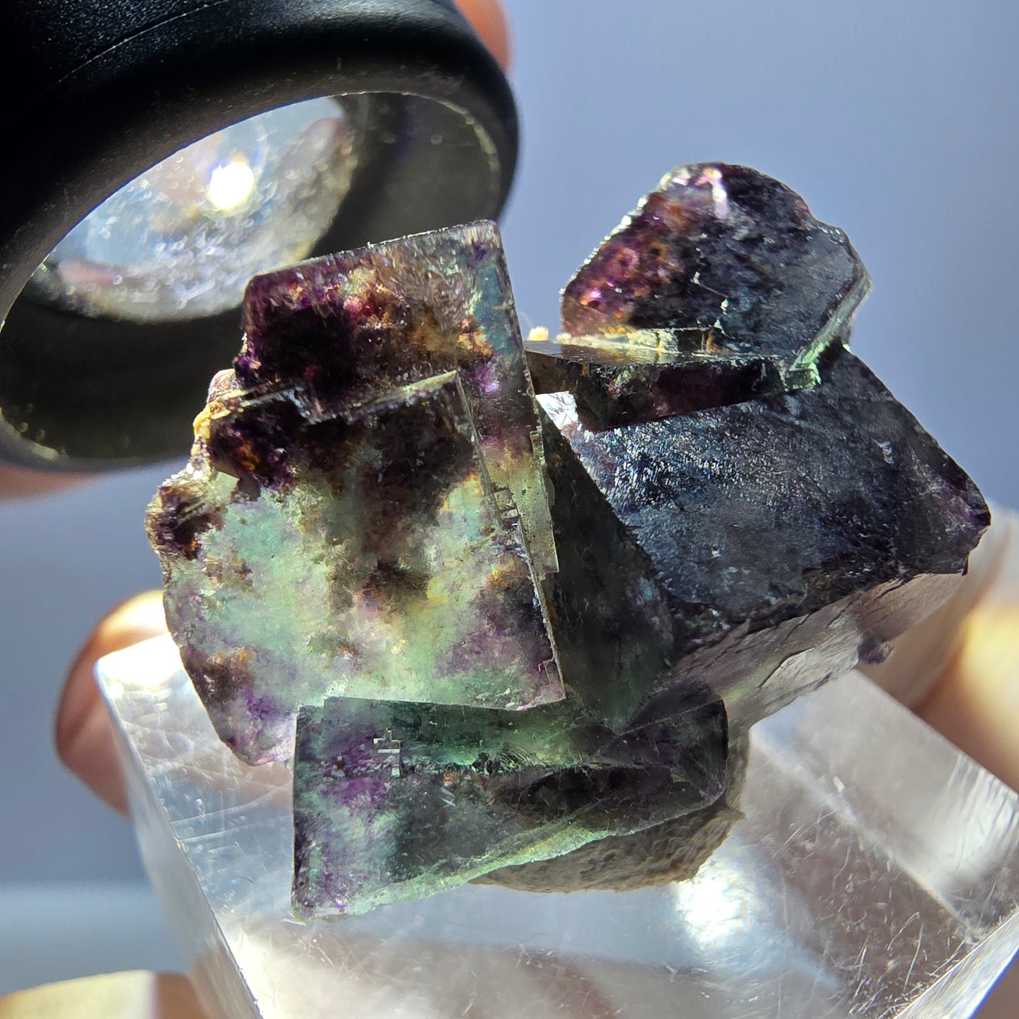 Seltene Phantom Fluorit Würfel Stufe, grün lila Okorusu, Namibia 32*22*15mm