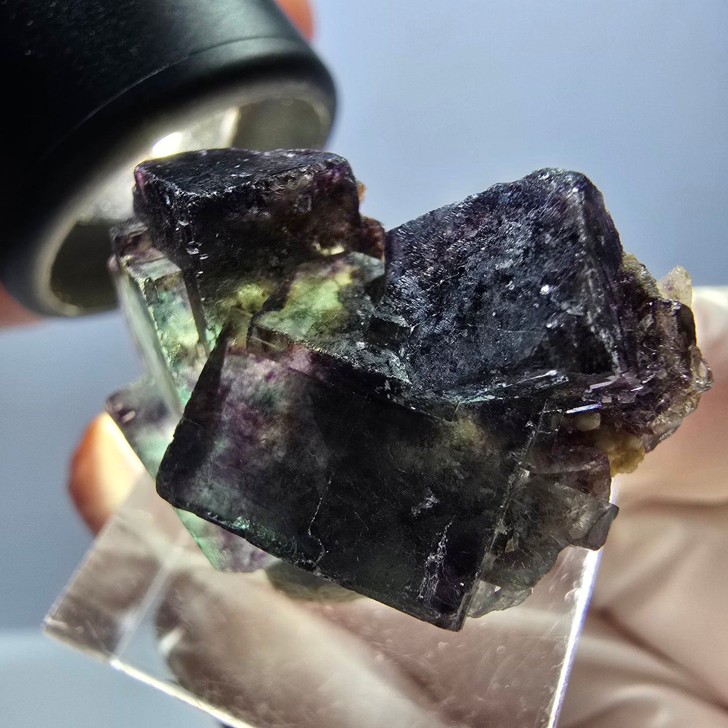 Seltene Phantom Fluorit Würfel Stufe, grün lila Okorusu, Namibia 32*22*15mm