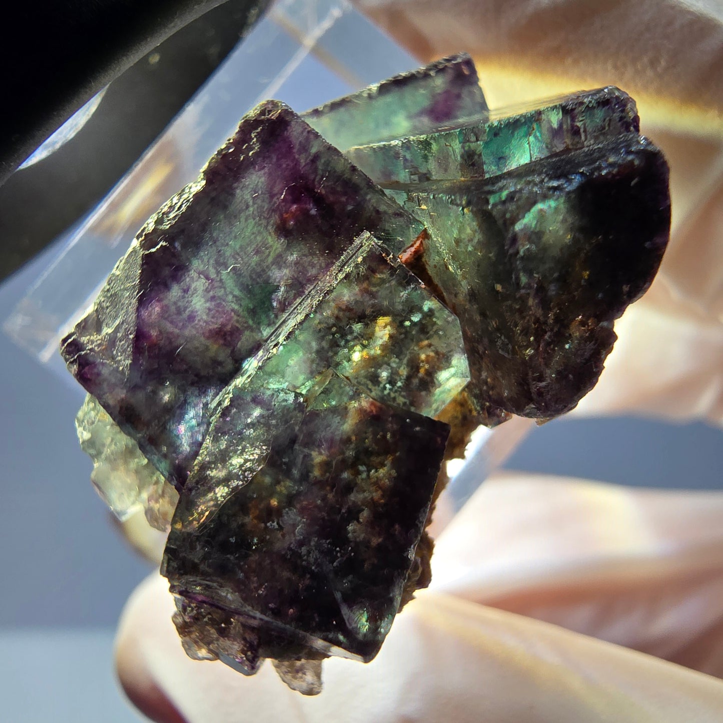 Seltene Phantom Fluorit Würfel Stufe, grün lila Okorusu, Namibia 32*22*15mm