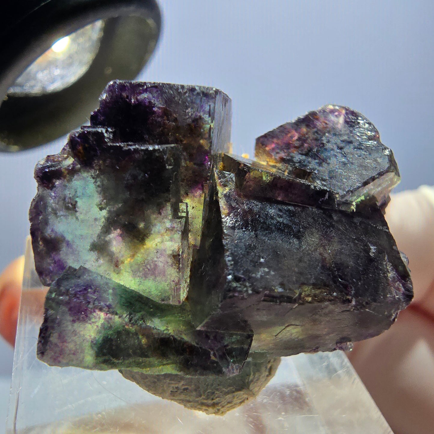 Seltene Phantom Fluorit Würfel Stufe, grün lila Okorusu, Namibia 32*22*15mm