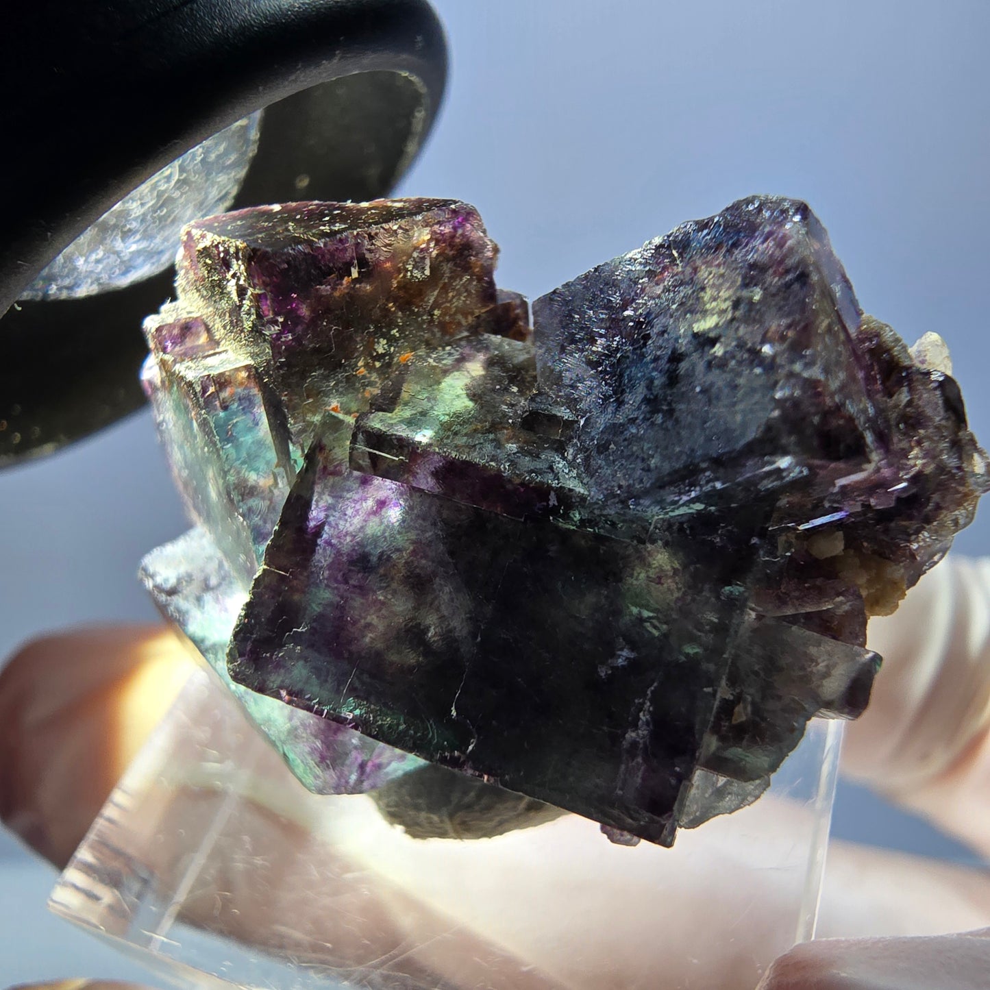 Seltene Phantom Fluorit Würfel Stufe, grün lila Okorusu, Namibia 32*22*15mm
