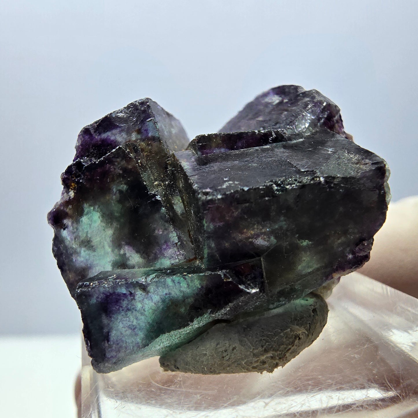 Seltene Phantom Fluorit Würfel Stufe, grün lila Okorusu, Namibia 32*22*15mm